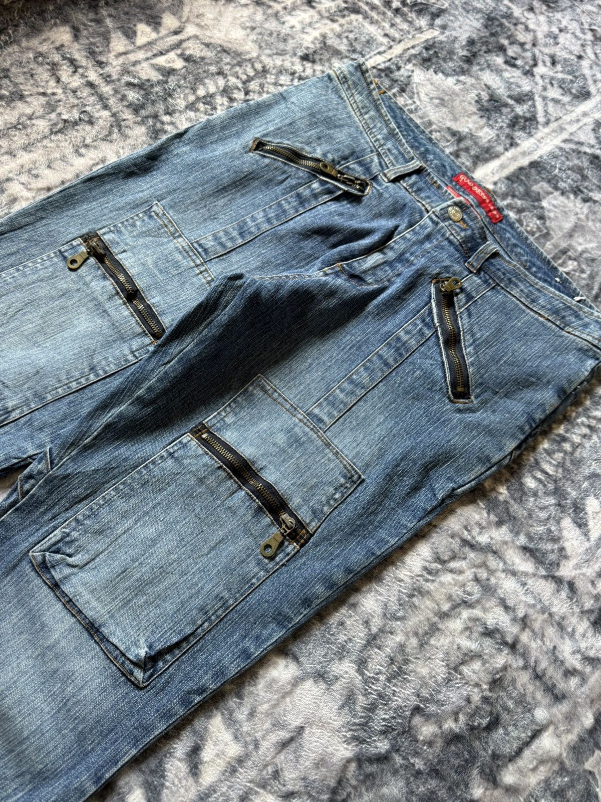 Japanese Brand × Le Grande Bleu (L.G.B.) Goddess Utility Patch Pocket Cargo Flared Jeans Size US 32 / EU 48 - 7 Thumbnail