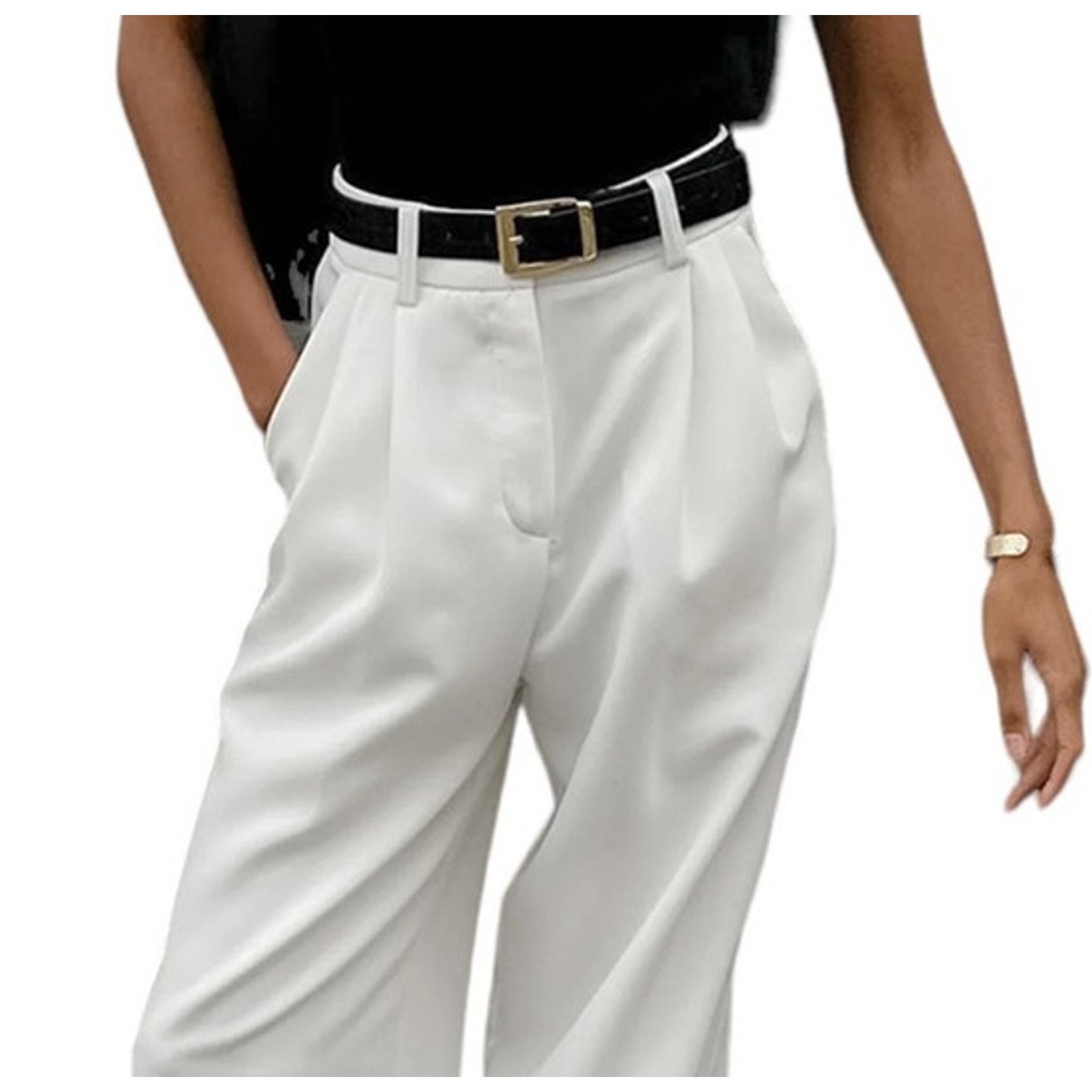 Other Commense White Wide Leg Pocketed High Waist Formal Pants Size 27" / US 4 / IT 40 - 3 Thumbnail