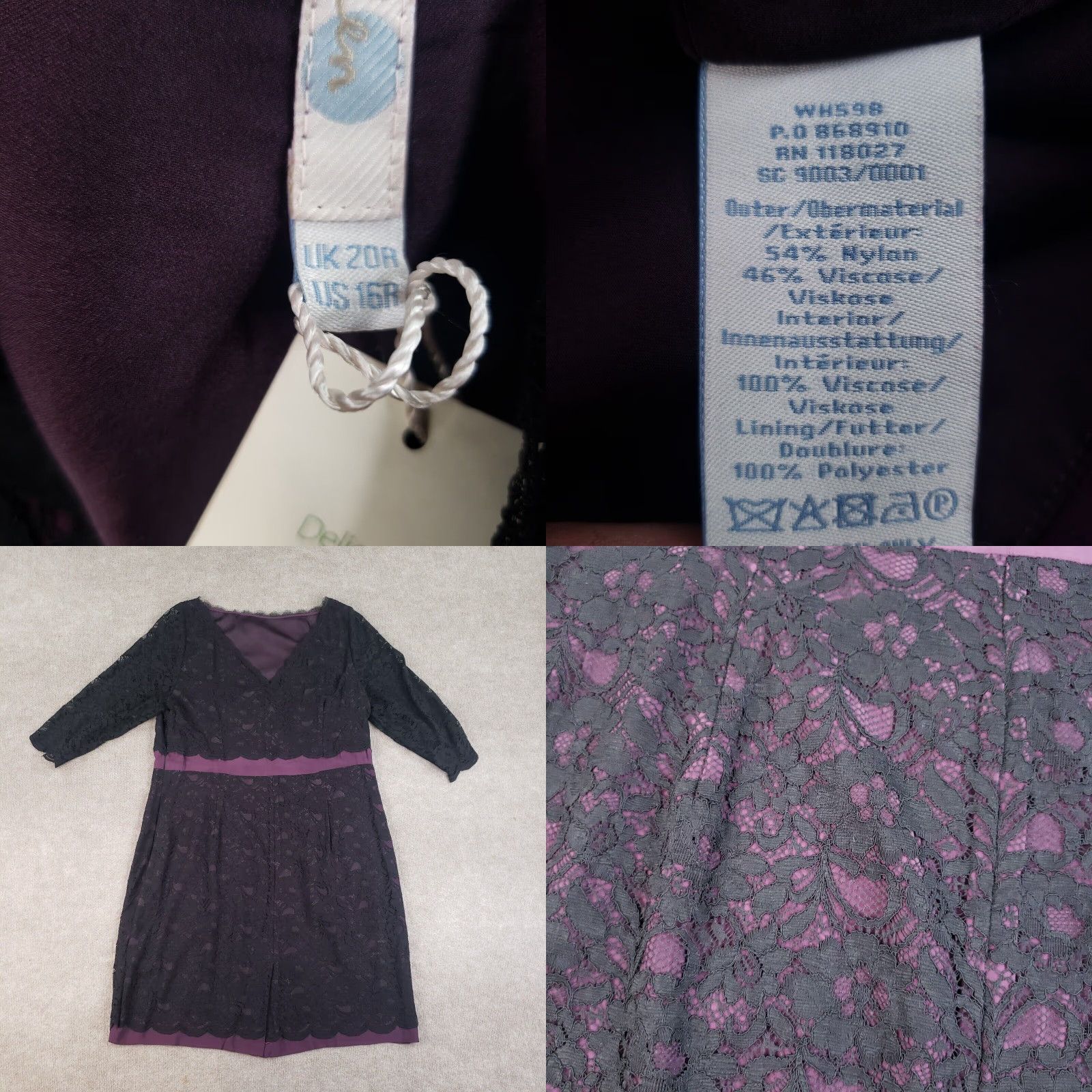 Boden Boden Dress Women 16 Purple 3/4 Sleeve Lace Doily Scallop Hem Shift Knee Length Business Casual Regular Size 16 Womens CPU? Size XXL / US 16-18 / IT 52-54 - 8 Thumbnail