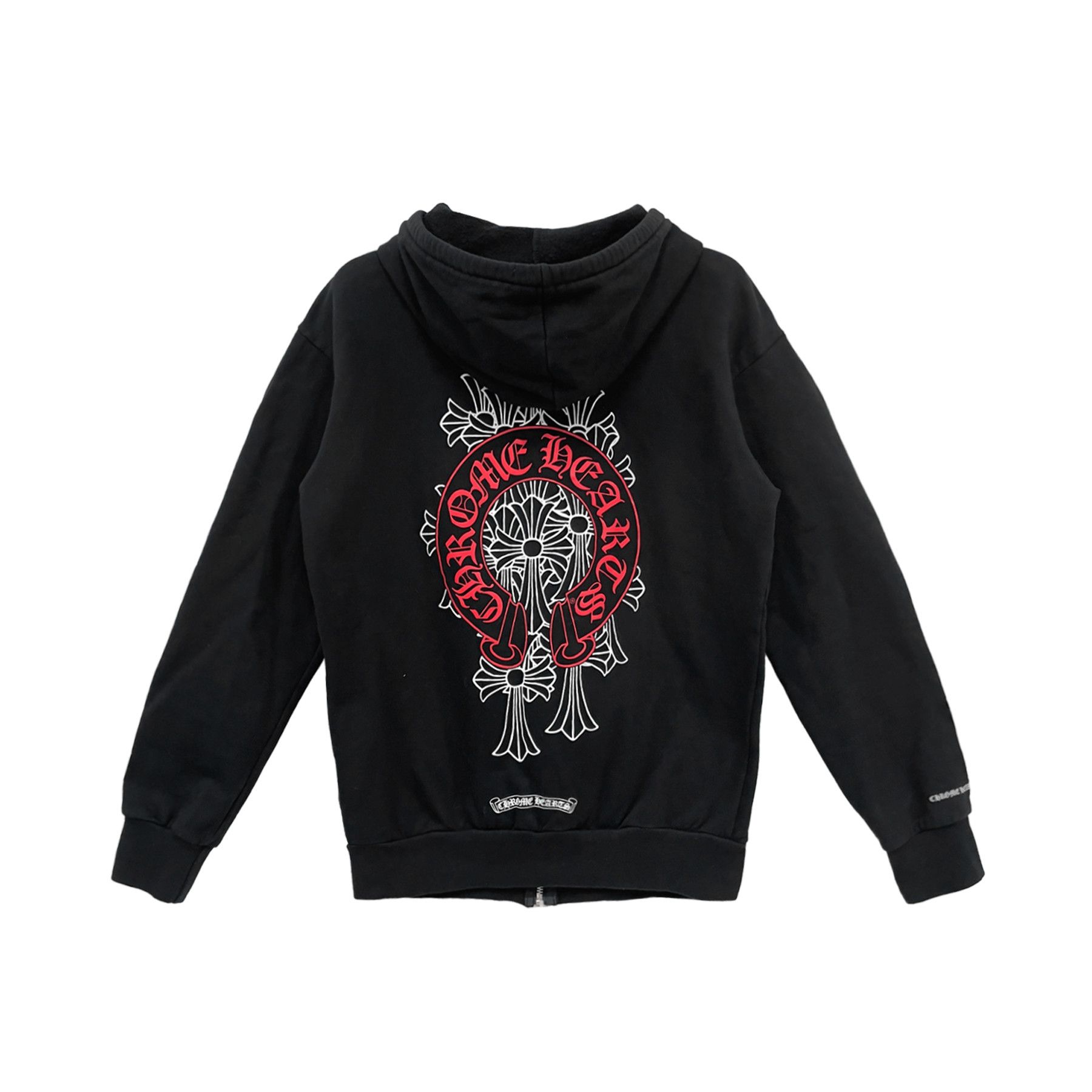 Chrome Hearts Red Horseshoe Logo Zip Up Hoodie