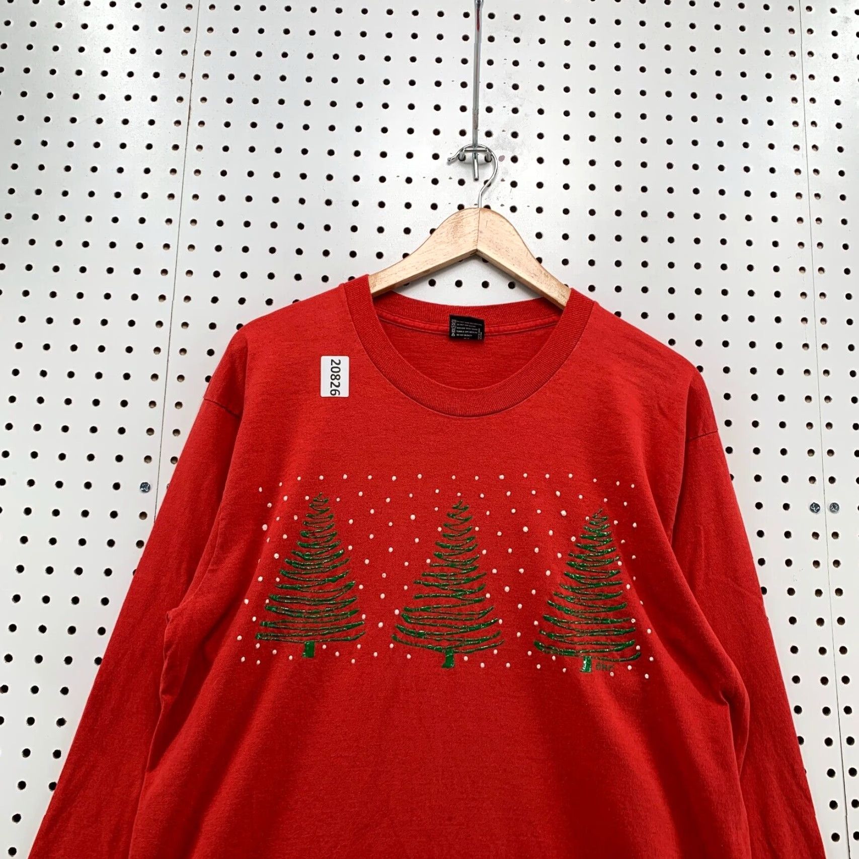Vintage VINTAGE Screen Stars 90s Christmas Tree Graphic Long Sleeve Shirt Red Adult Large 21x29 Mens Size US L / EU 52-54 / 3 - 5 Thumbnail