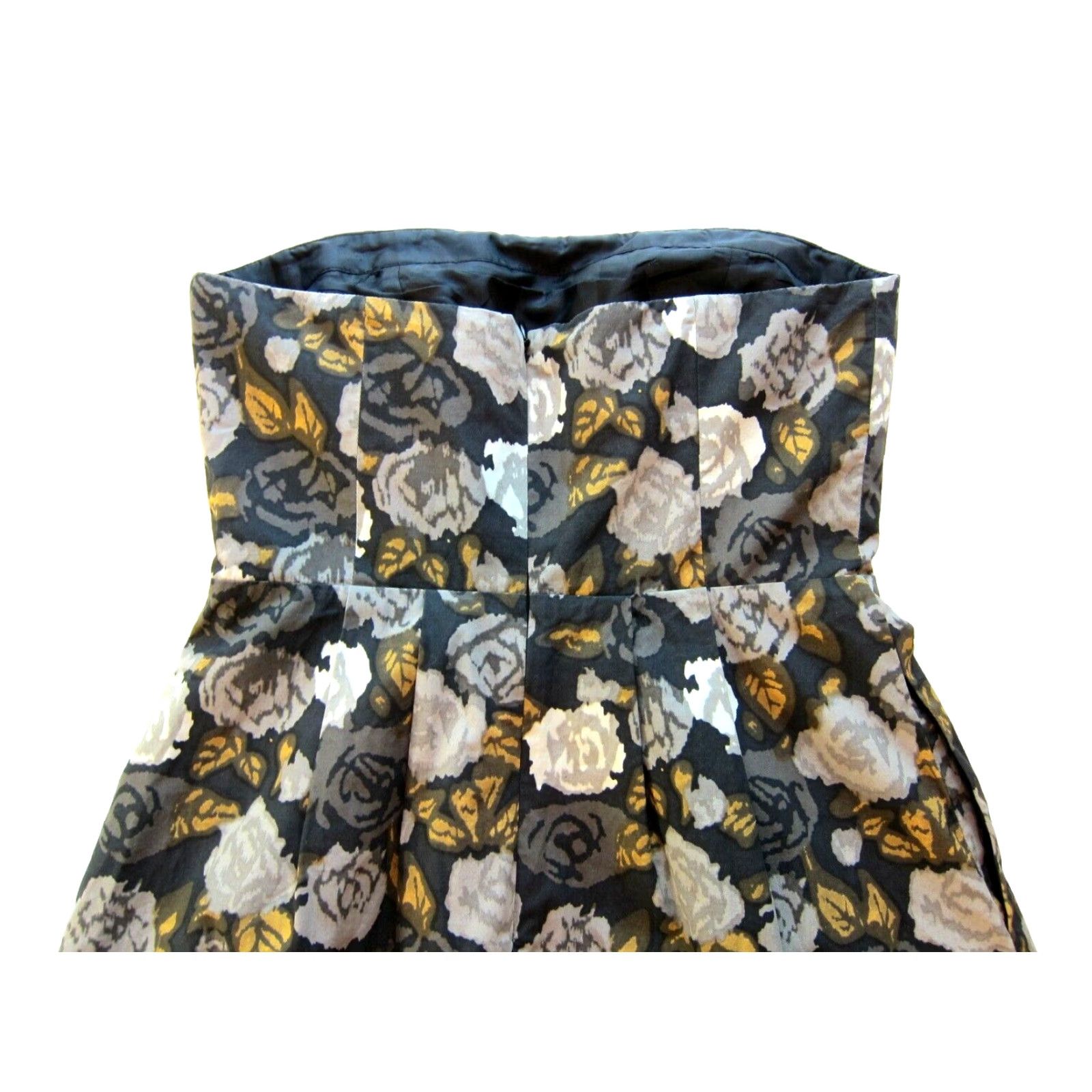 J.Crew J.Crew 100% Cotton Floral Strapless Fit Flare Dress 4 Sleeveless Grey Yellow Ivory Pockets Knee Length Back Zipper Lined Women Size S / US 4 / IT 40 - 5 Thumbnail