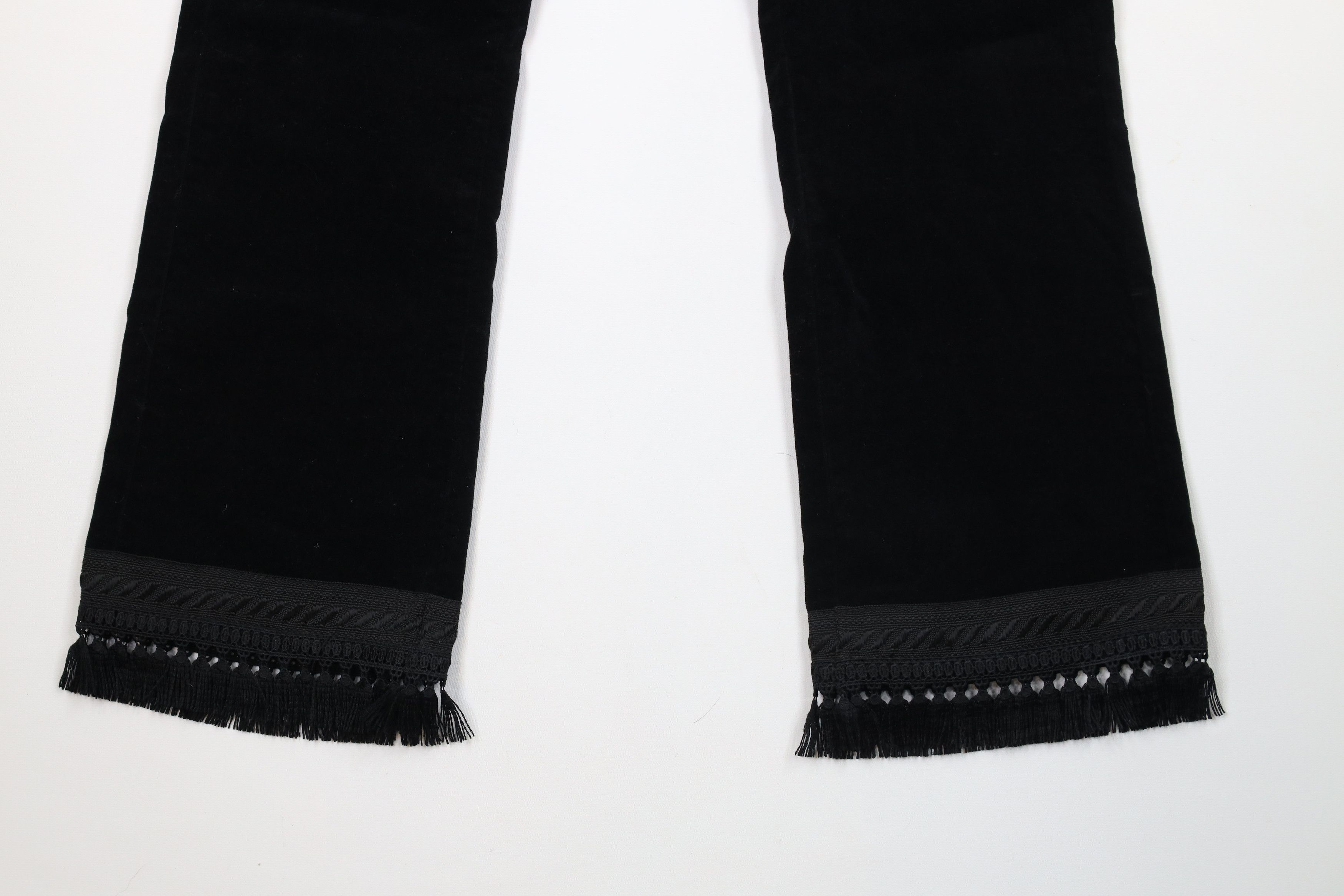 Vintage Vintage Y2K Boho Chic Velour Fringe Wide Leg Pants Black Size 28" / US 6 / IT 42 - 4 Thumbnail