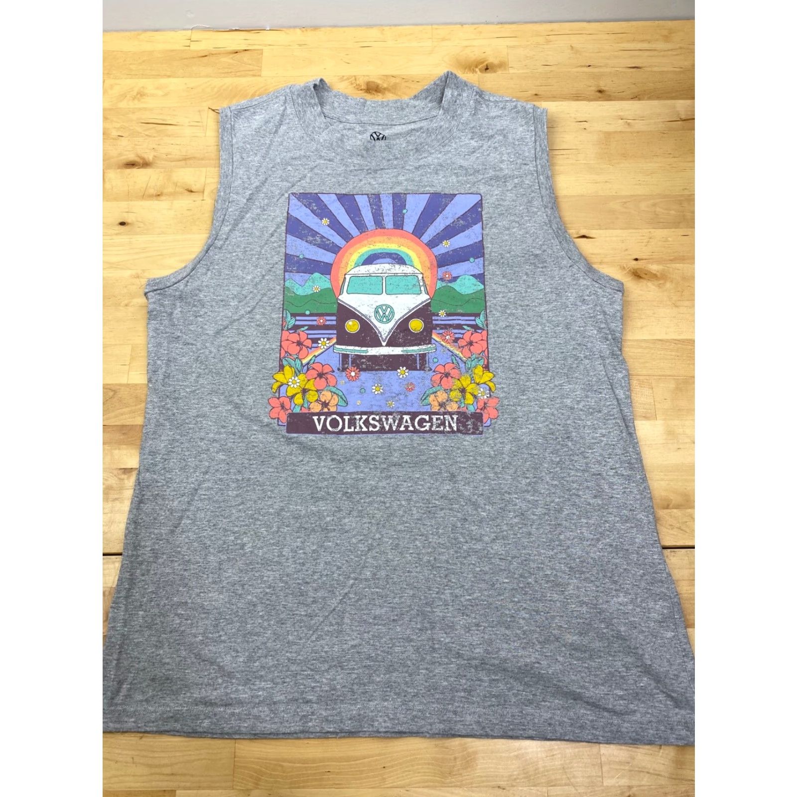 Vintage Volkswagen T-Shirt Sleeveless Gray Unisex Adults L Peace Love Hippy VW Van #3656 Size L / US 10 / IT 46 - 2 Thumbnail