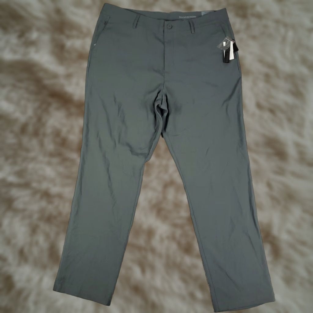 Vintage Magaschoni Pants Mens 36x31 Gray Stretch Slash Pockets Chino Trousers Size US 36 / EU 52 - 1 Thumbnail