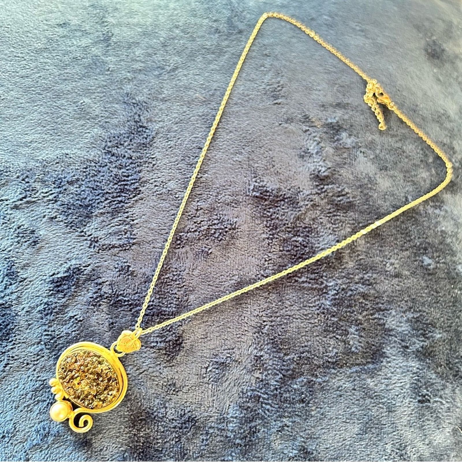 Handmade Handcrafted moissanite druzy genuine pearl pendant necklace Size ONE SIZE - 9 Thumbnail