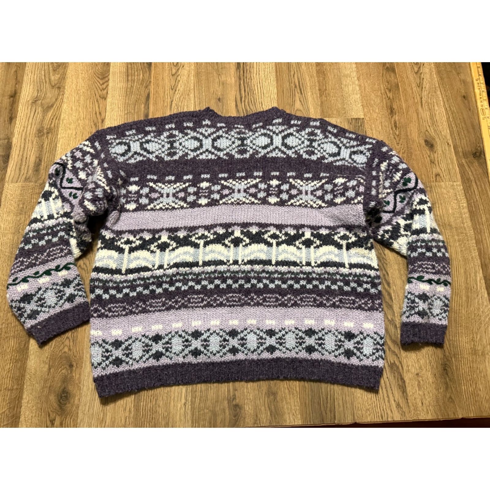 Vintage Christopher & Banks Sweater Women L Purple Blue Green Wool Blend Knit Crew Neck Pullover Casual Fall Winter Spring Summer Regular Size L / US 10 / IT 46 - 2 Thumbnail