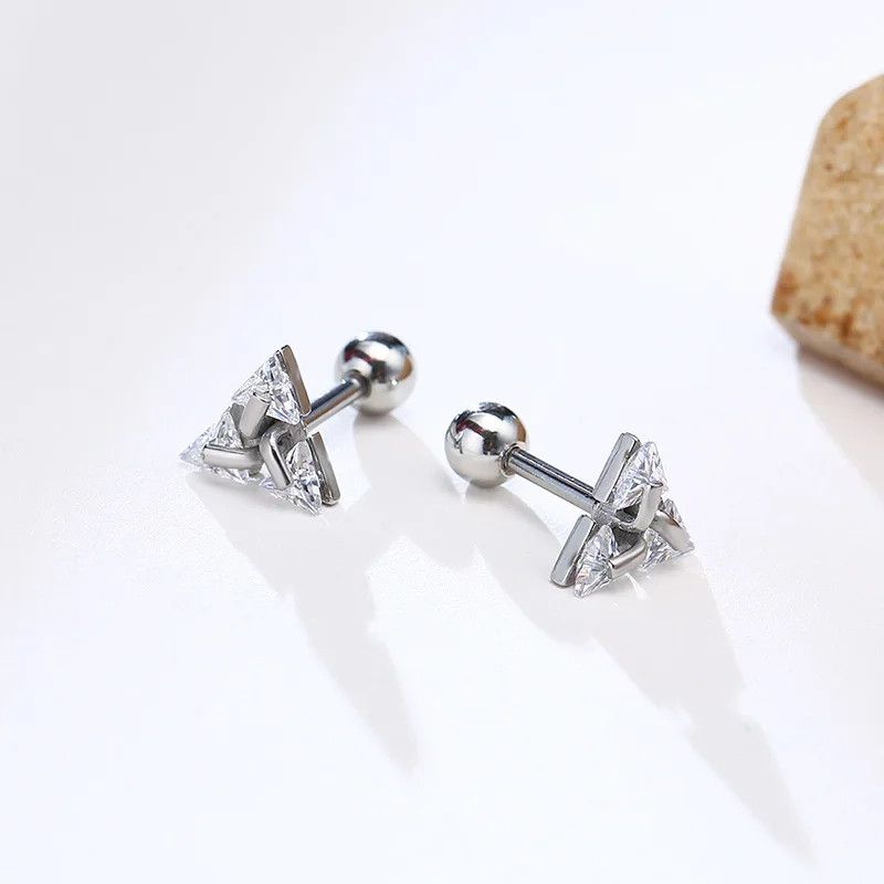 Jewelry Triangle Pierced Zircon Stud Earrings Size ONE SIZE - 1 Thumbnail