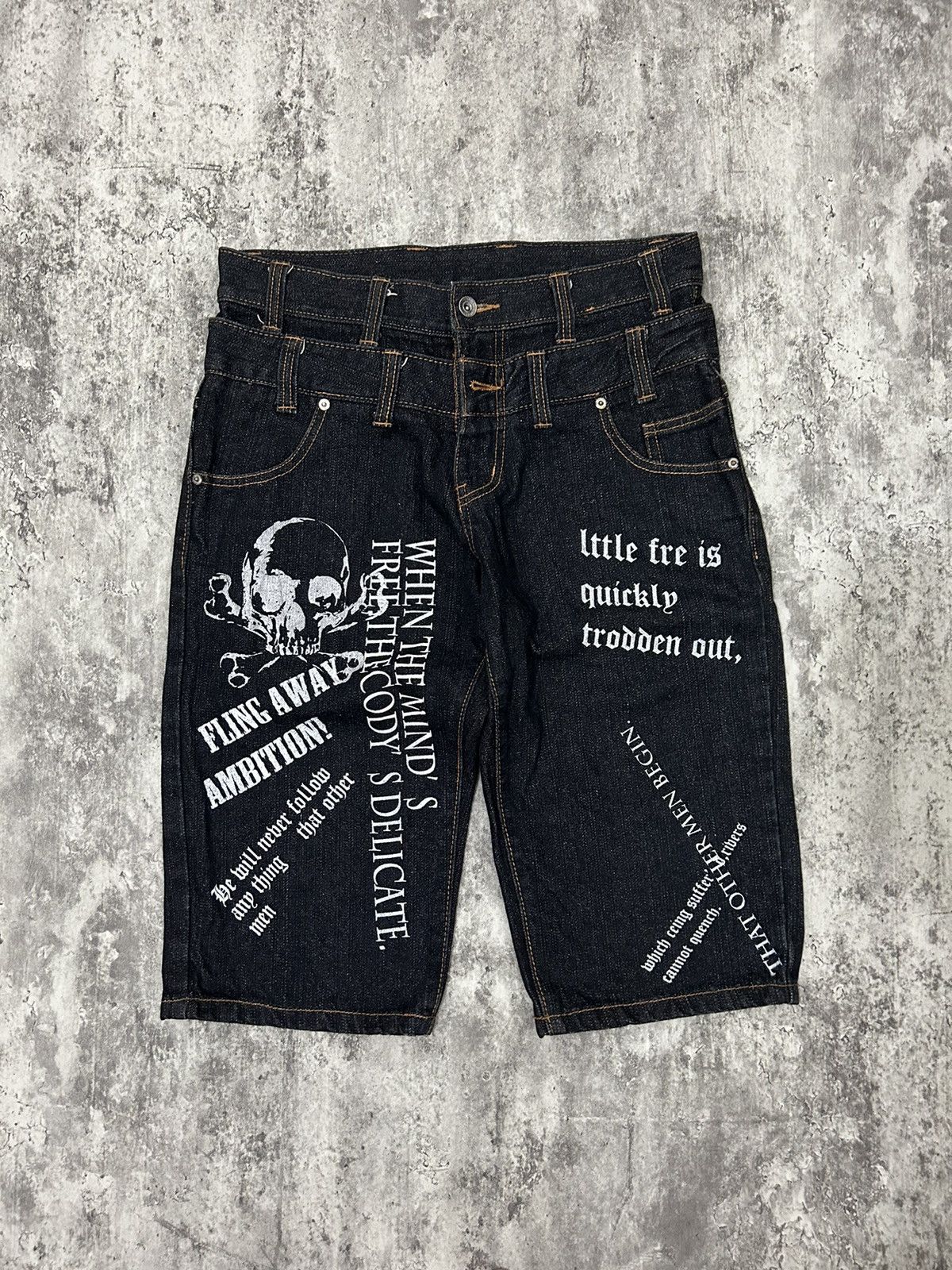 JNCO Japanese Skull Poem Y2k Doublle Waist Short Pants Size US 32 / EU 48 - 1 Thumbnail