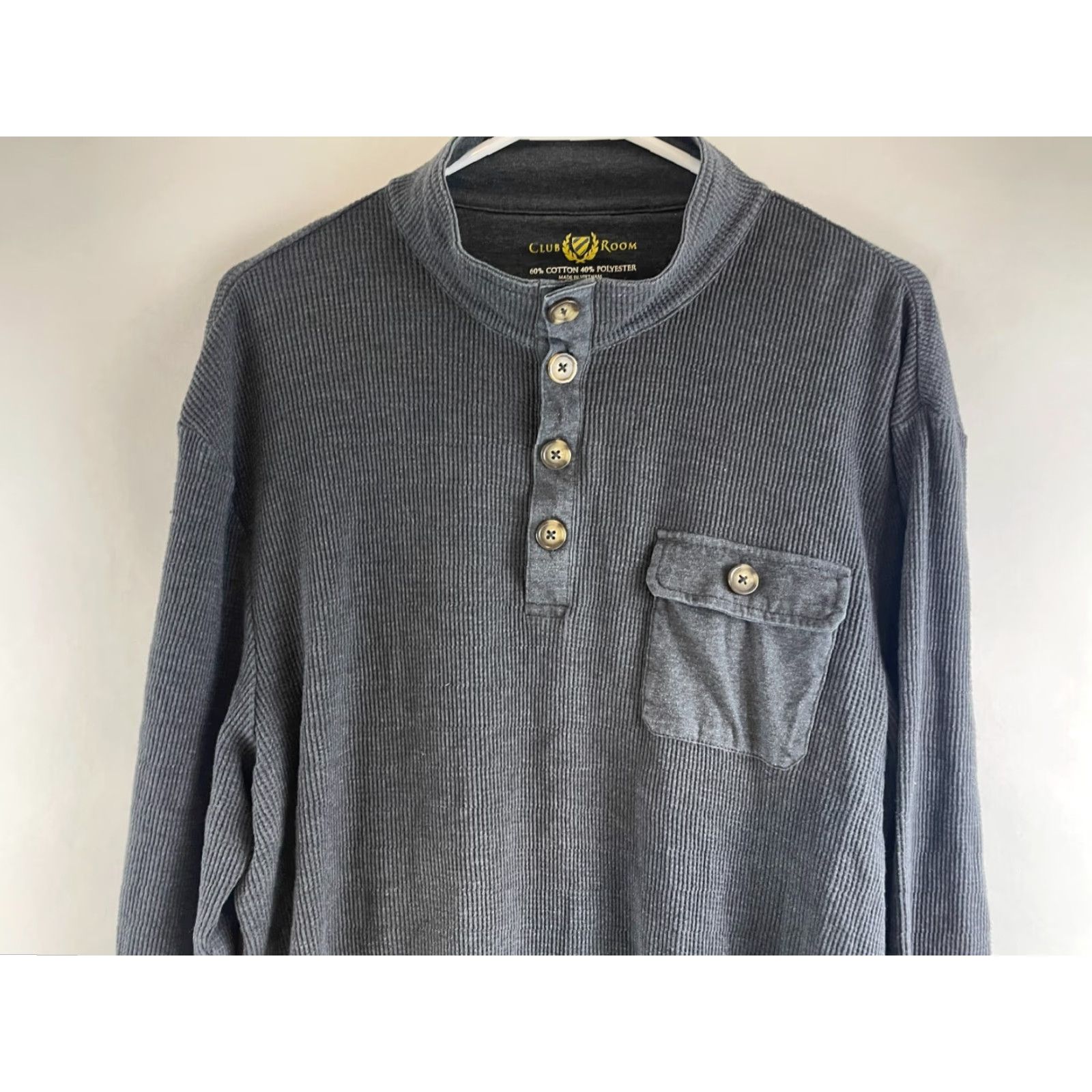 Club Room Club Room Shirt Men's XL Charcoal Gray Buttoned Henley Waffled Long Sleeve Size US XL / EU 56 / 4 - 3 Thumbnail