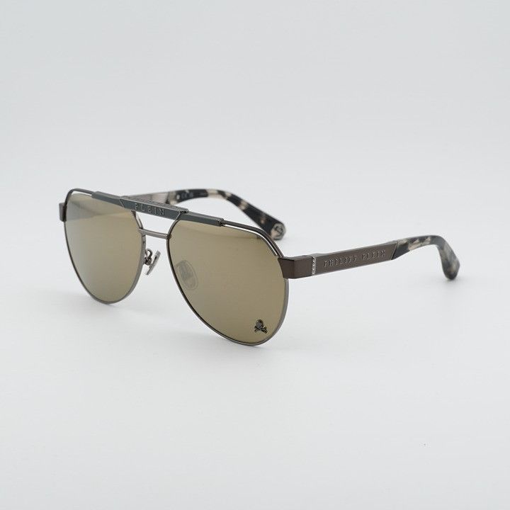 Philipp Plein Philipp Plein SPP073M 566G Sunglasses Grey Aviator Frame Size ONE SIZE - 1 Thumbnail