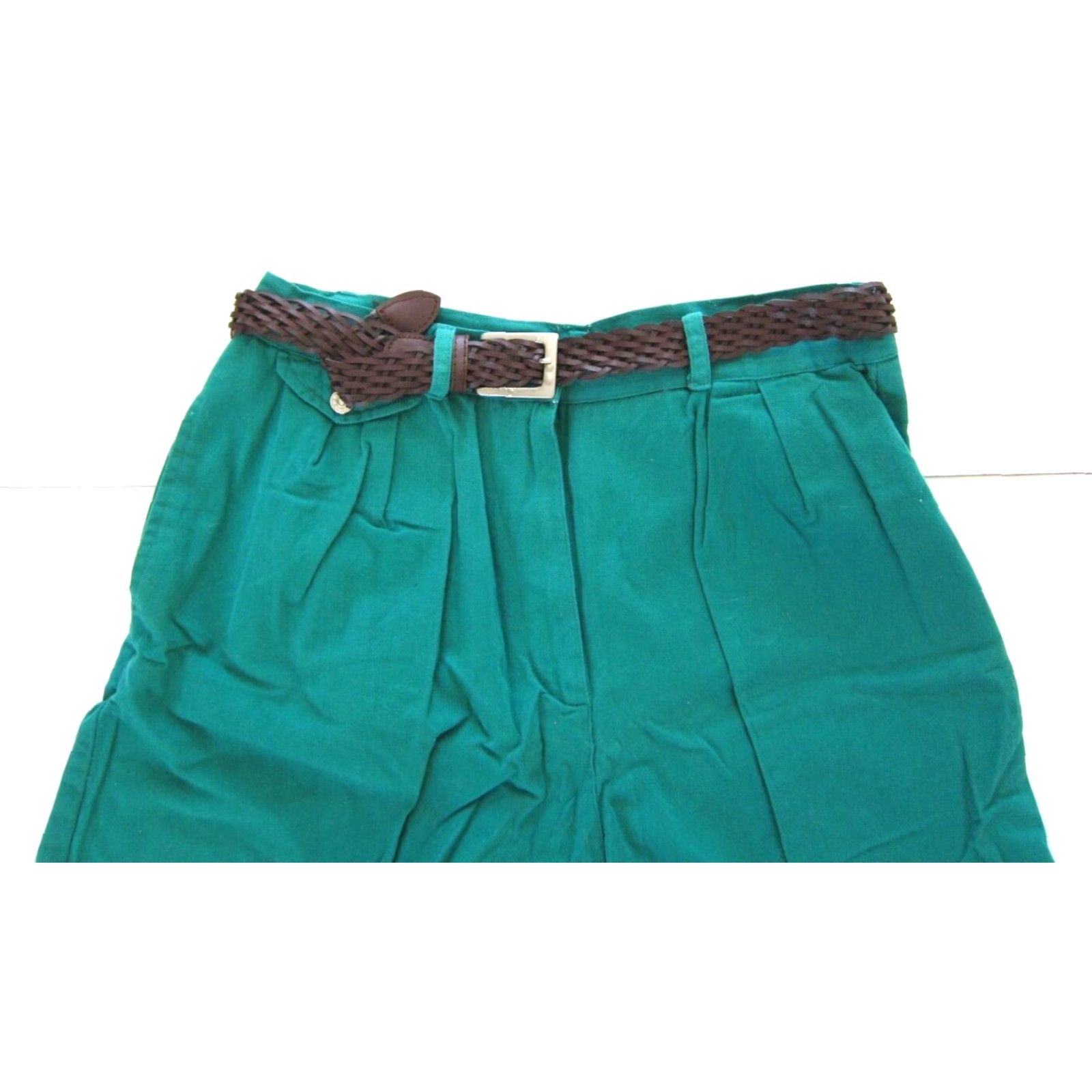 Vintage VINTAGE Barclay Square 100% Cotton Green Pleated High Rise Shorts Women 30/L Size 30" / US 8 / IT 44 - 5 Thumbnail