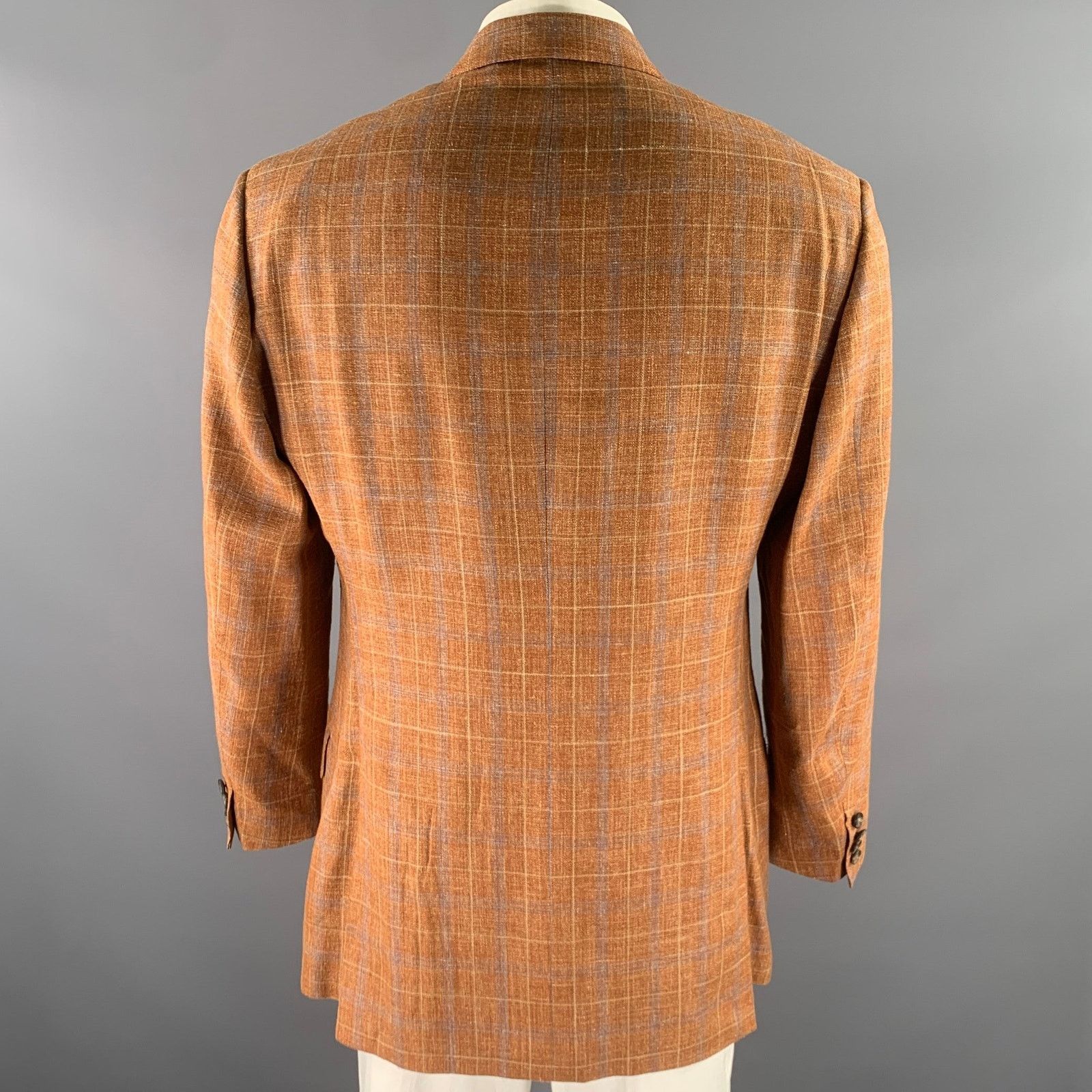 Isaia ISAIA Size 46 Orange Plaid Wool Blend Notch Lapel Sport Coat Size 46R - 4 Thumbnail