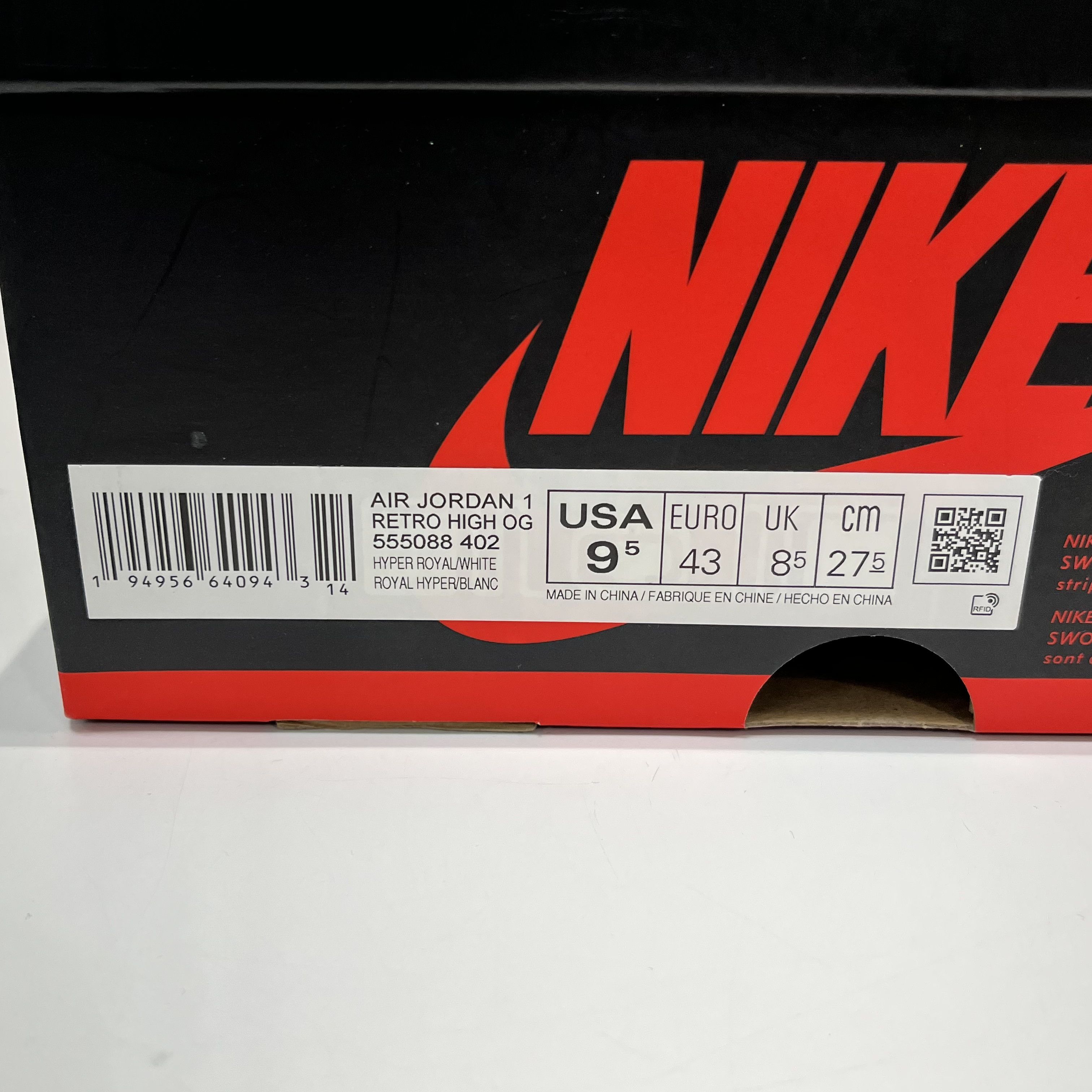 Nike Air Jordan 1 Retro High Hyper Royal Smoke Grey Size US 9.5 / EU 42-43 - 10 Thumbnail