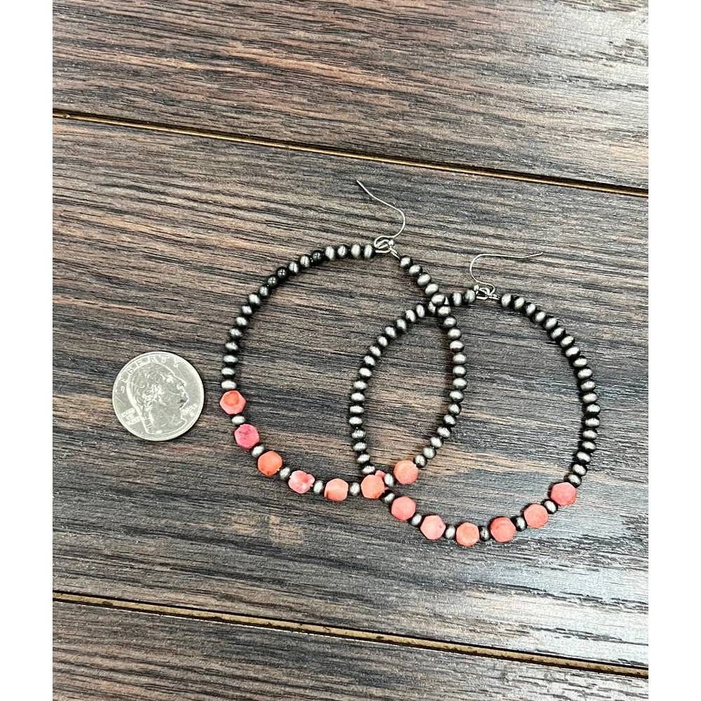 Other Handmade Hexa Gemstone Hoop Bead Earrings, Southwestern Desi Size ONE SIZE - 3 Thumbnail