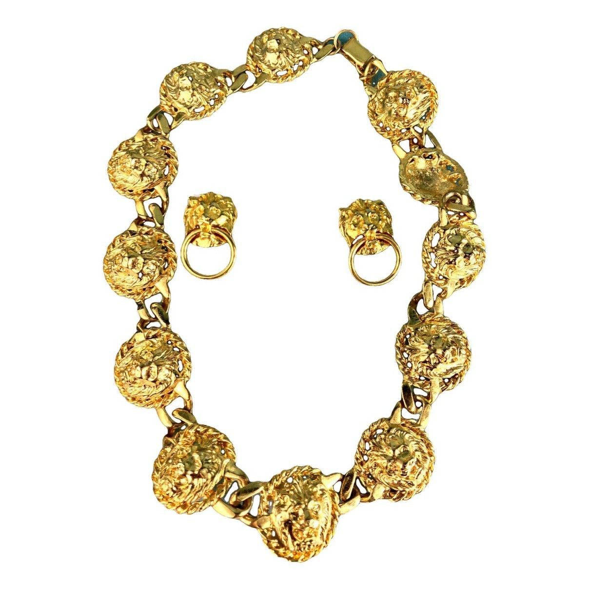 image of Anne Klein Vintage 80's Runway Gold Lion Head Necklace Set, Women's