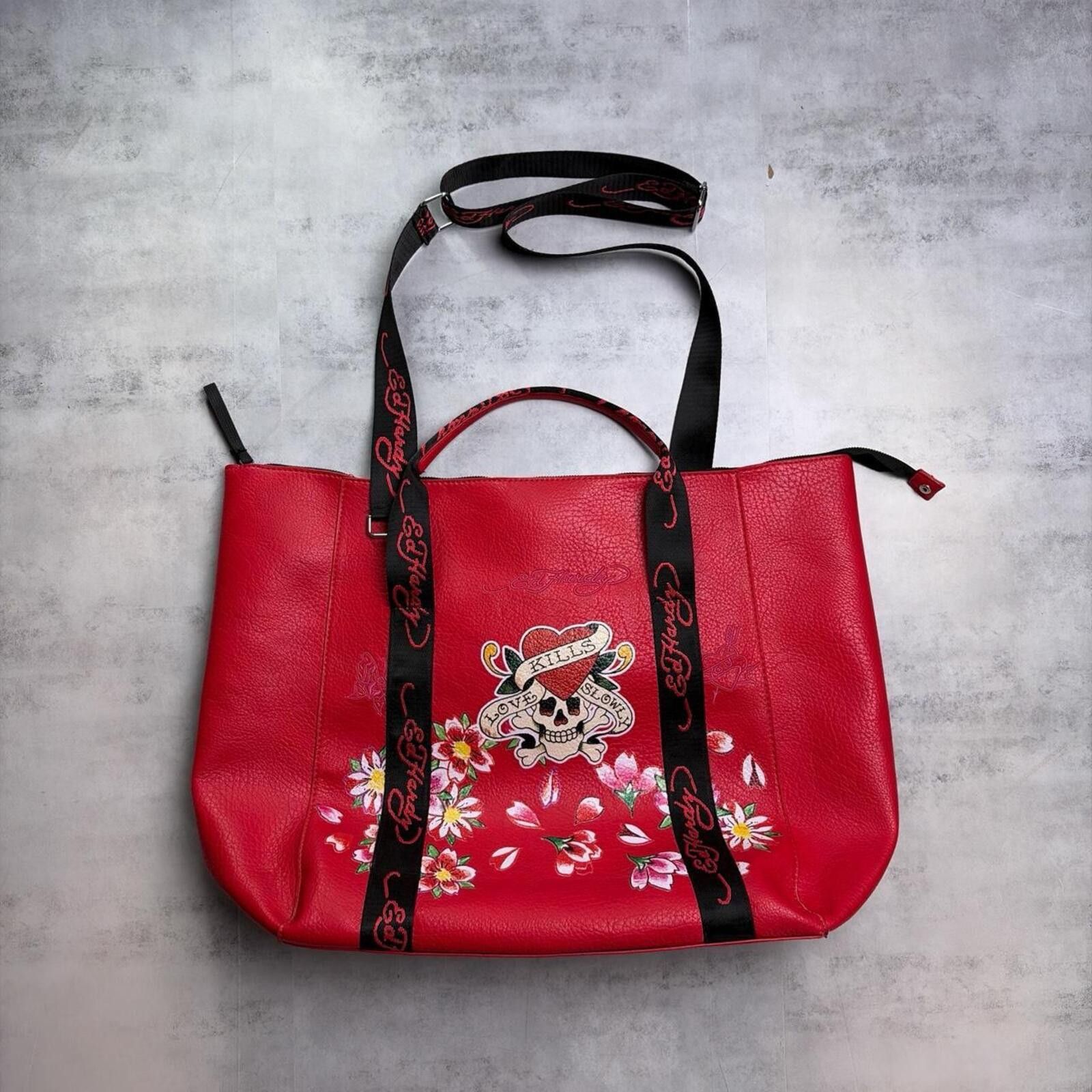 Ed Hardy Y2K Red Ed Hardy Grunge Skull Floral Tote Bag Size ONE SIZE - 1 Thumbnail