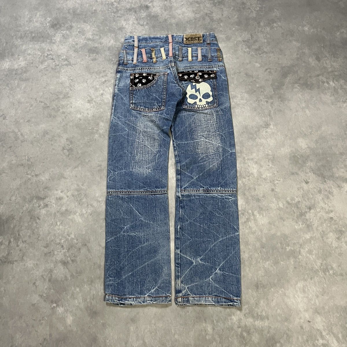 Japanese Brand BA-TSU STUDIO - JEANS MULTI BELT LOOP SKULL ART ARCHIVE Y2K Size US 27 - 8 Thumbnail