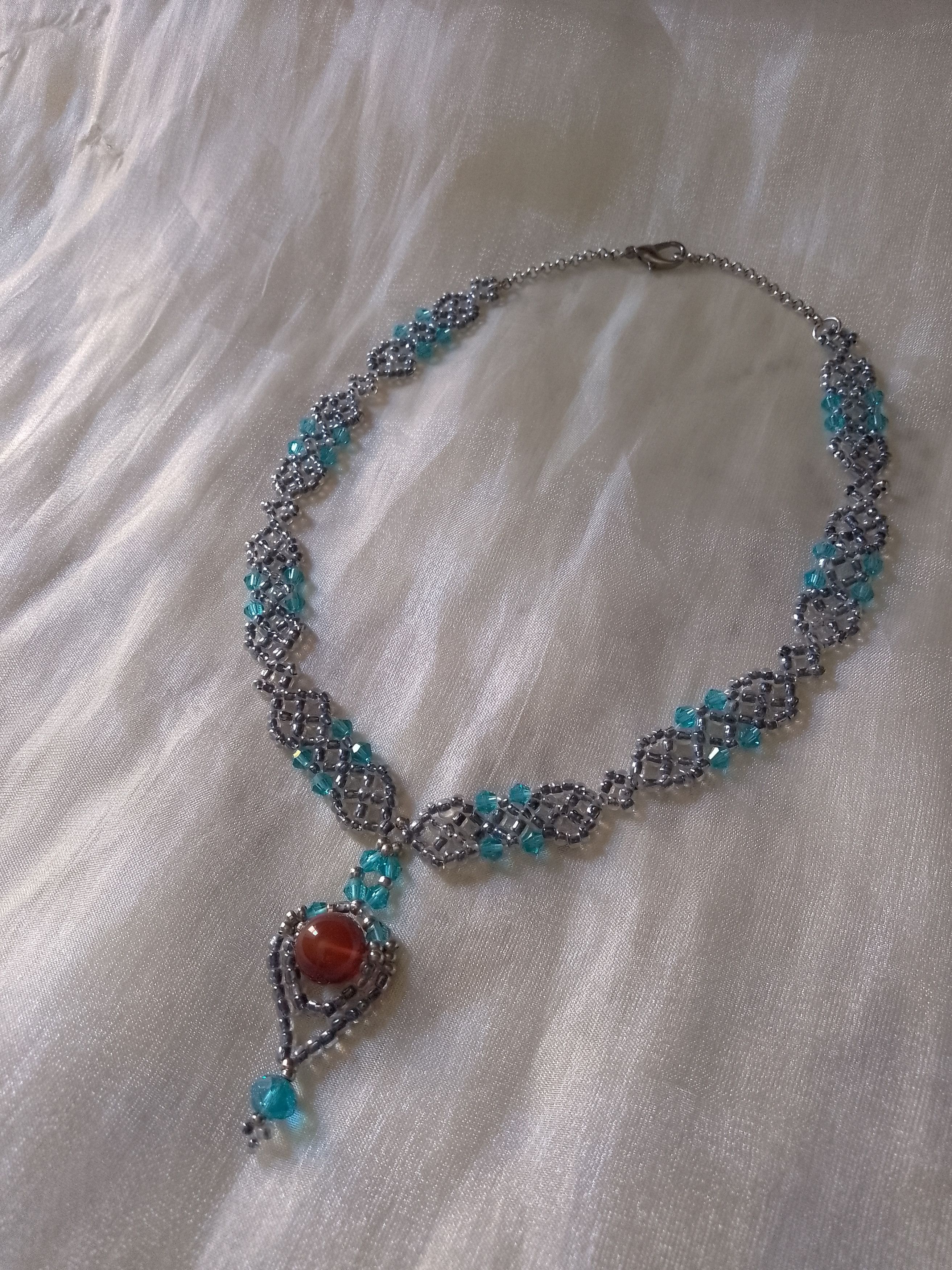 Handmade Necklace pendant red Carnelian Gemstones Blue crystal Size ONE SIZE - 1 Thumbnail