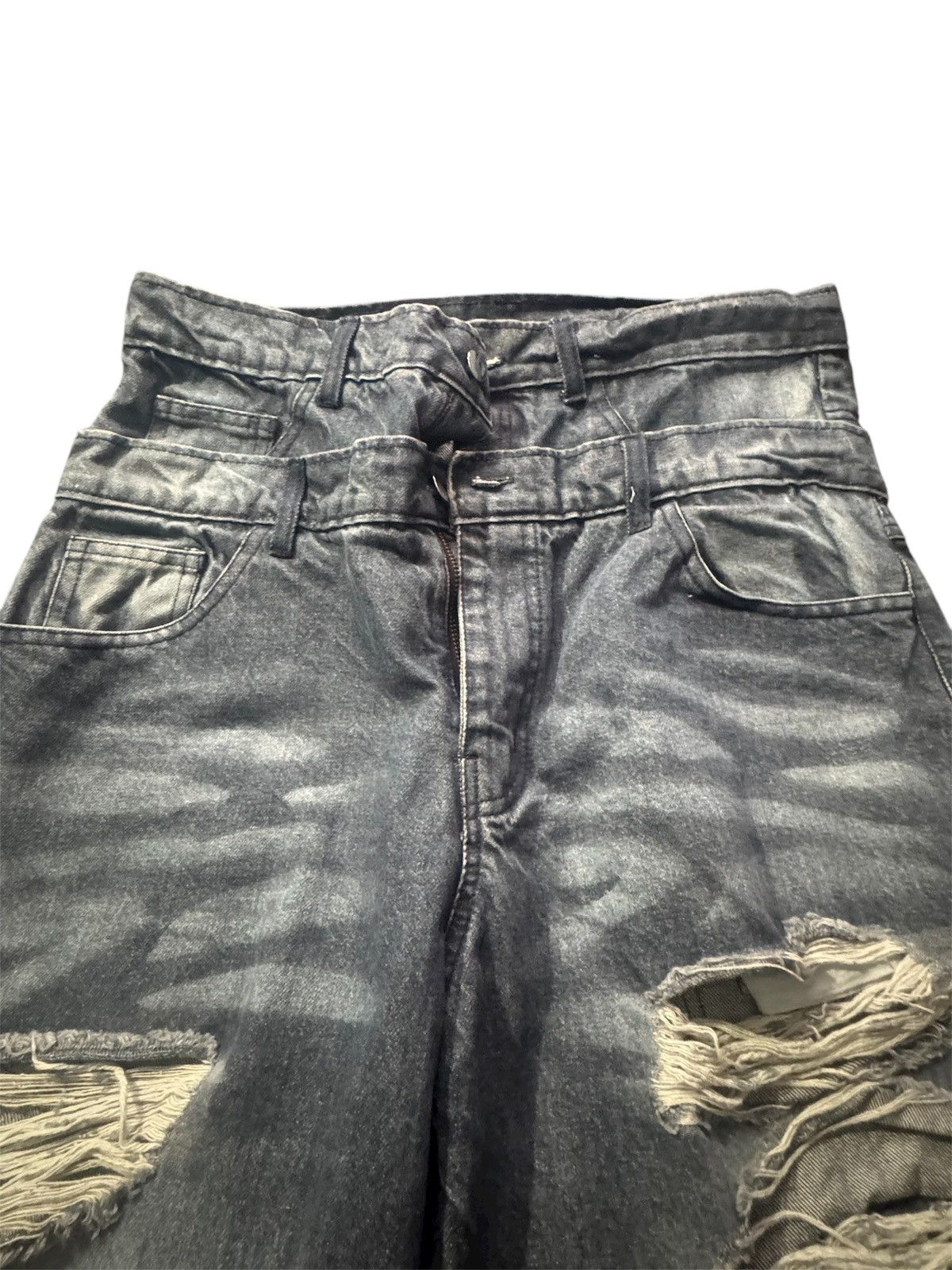 Japanese Brand Double waisted rhinestone ripped jeans Size US 36 / EU 52 - 2 Thumbnail