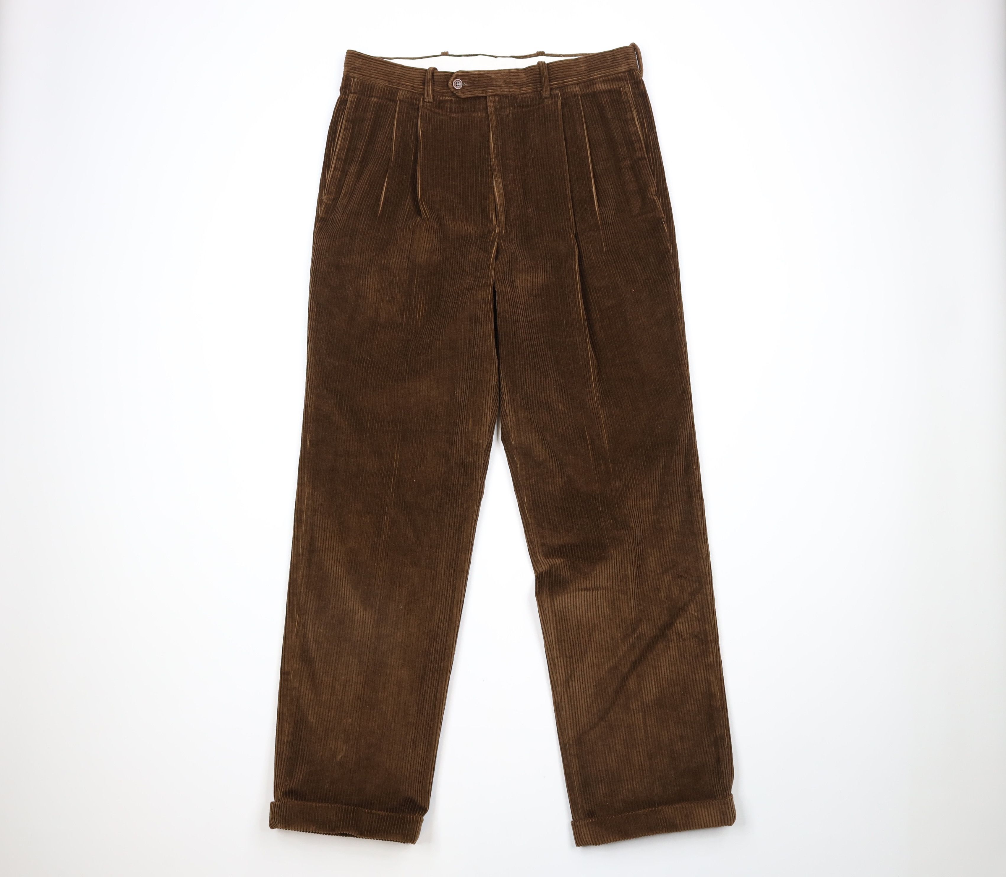 Nautica × Vintage Vintage 90s Nautica Pleated Wide Leg Cuffed Corduroy Pants Size US 34 / EU 50 - 1 Thumbnail