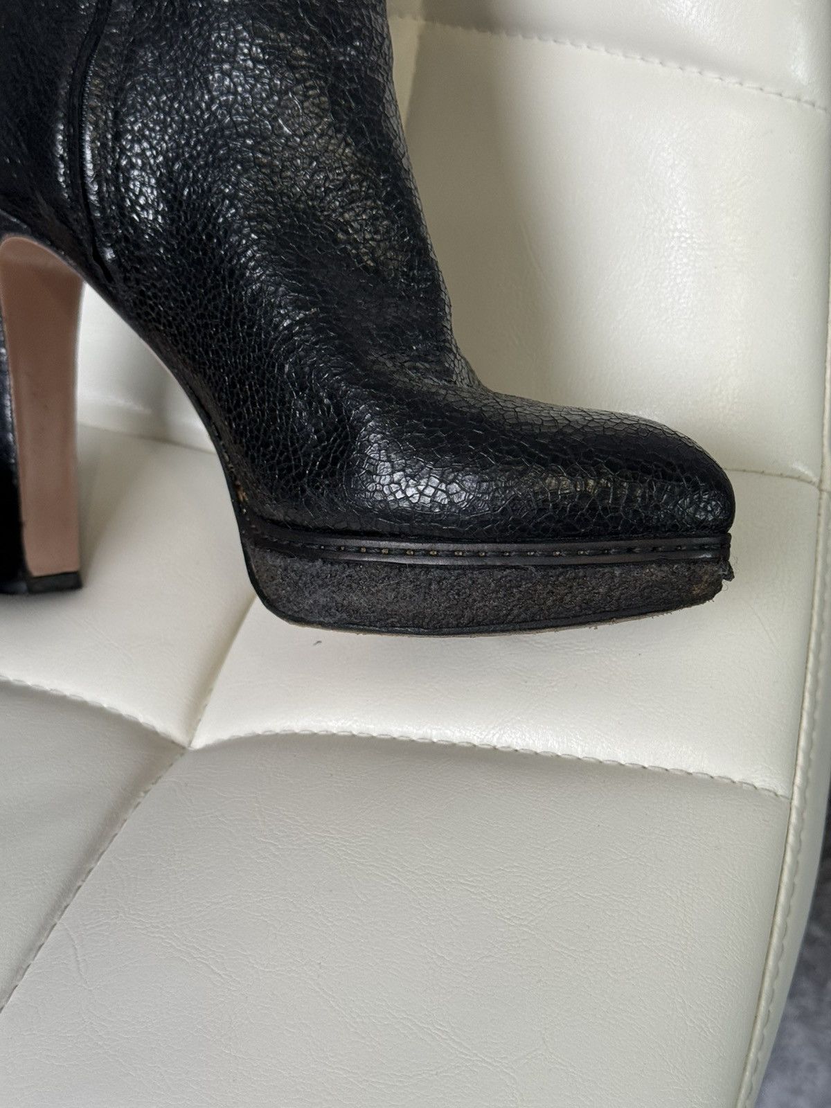 Prada Prada Black Textured Leather Knee High Platform Heeled Boots Size US 8 / IT 38 - 12 Thumbnail