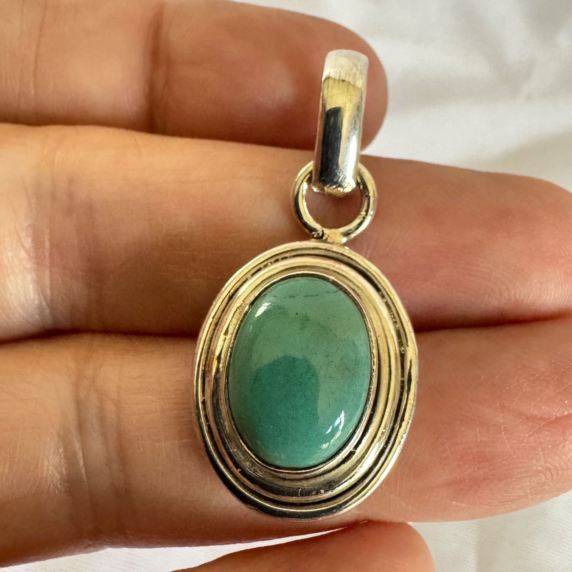 Vintage VTG Sterling Silver 925 Turquoise Bezel Set Statement Pendan Size ONE SIZE - 2 Thumbnail