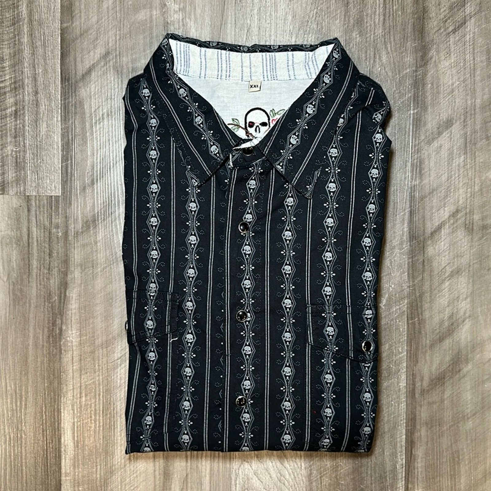 Scully Leather Scully Skulls Striped Long Sleeve Pearl Snap Button - 2XL Size US XXL / EU 58 / 5 - 1 Thumbnail