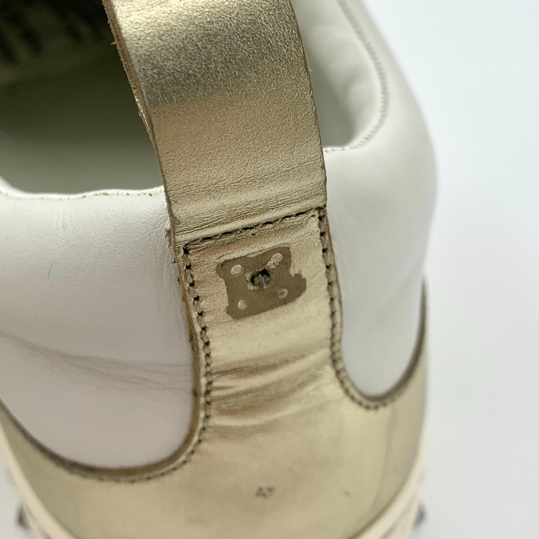Valentino Valentino White & Gold Leather Studded Strap Sneakers Size US 7 / IT 37 - 9 Thumbnail
