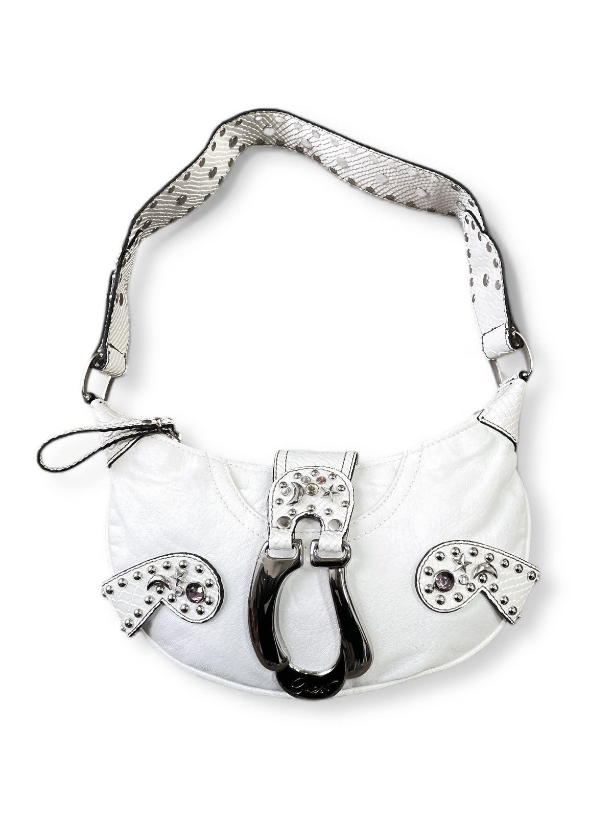 Guess Y2K Rhinestone Hobo Bag – White – Vintage