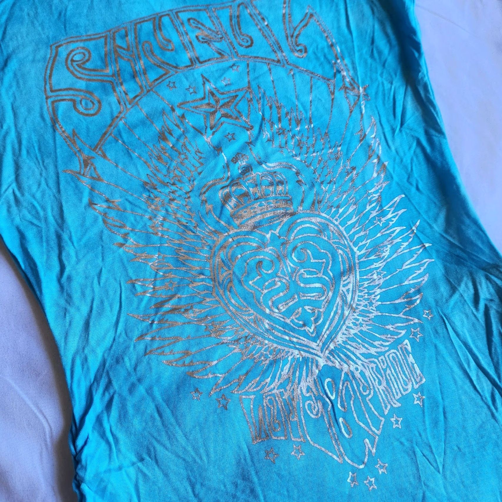 Affliction Sinful By Affliction First Love Women's S Blue Biker Y2K Cyber Grunge Top Shirt Size S / US 4 / IT 40 - 6 Thumbnail