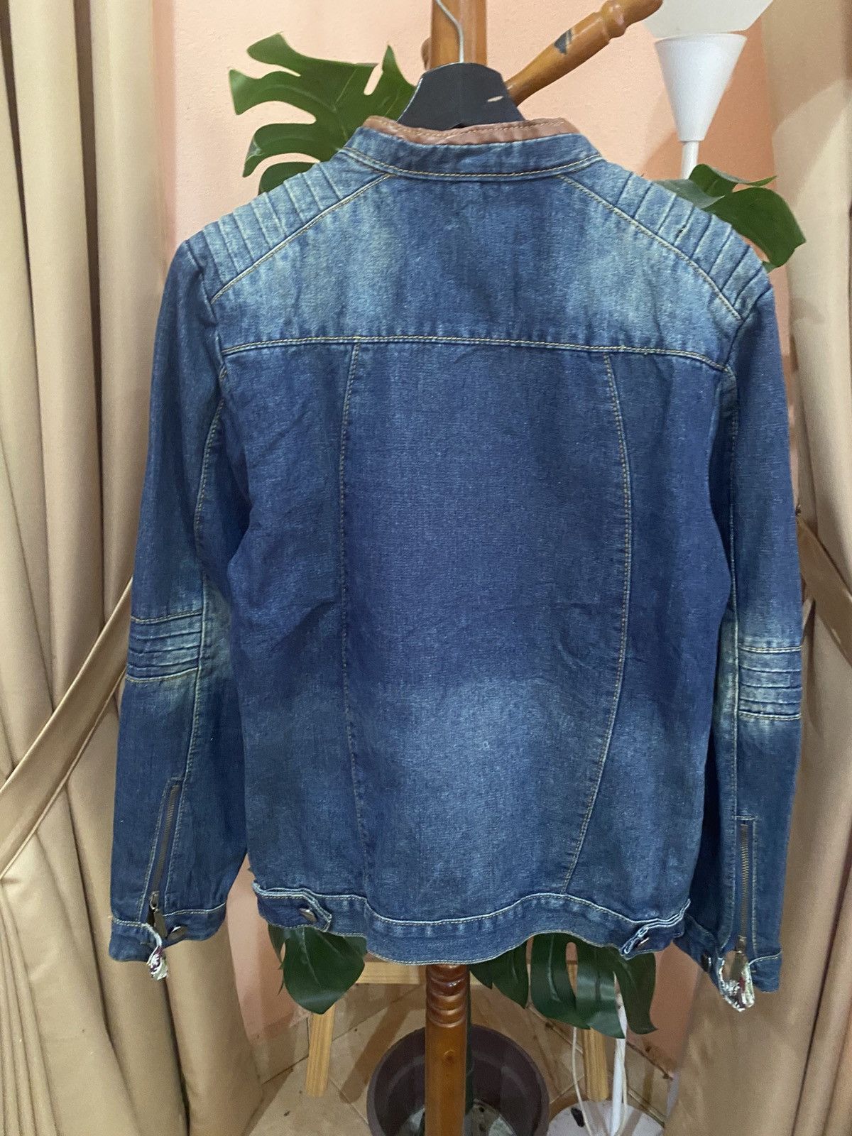 Other Vintage denim biker-style zip jacket with brown leather trim Size US M / EU 48-50 / 2 - 10 Thumbnail