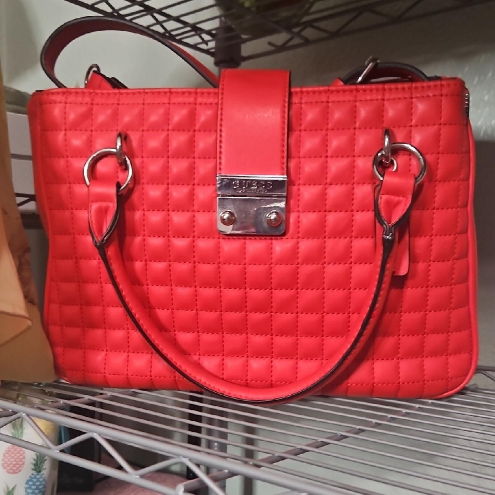 Other Quilted Red Tote Handbag with Silver Hardware Size ONE SIZE - 1 Preview