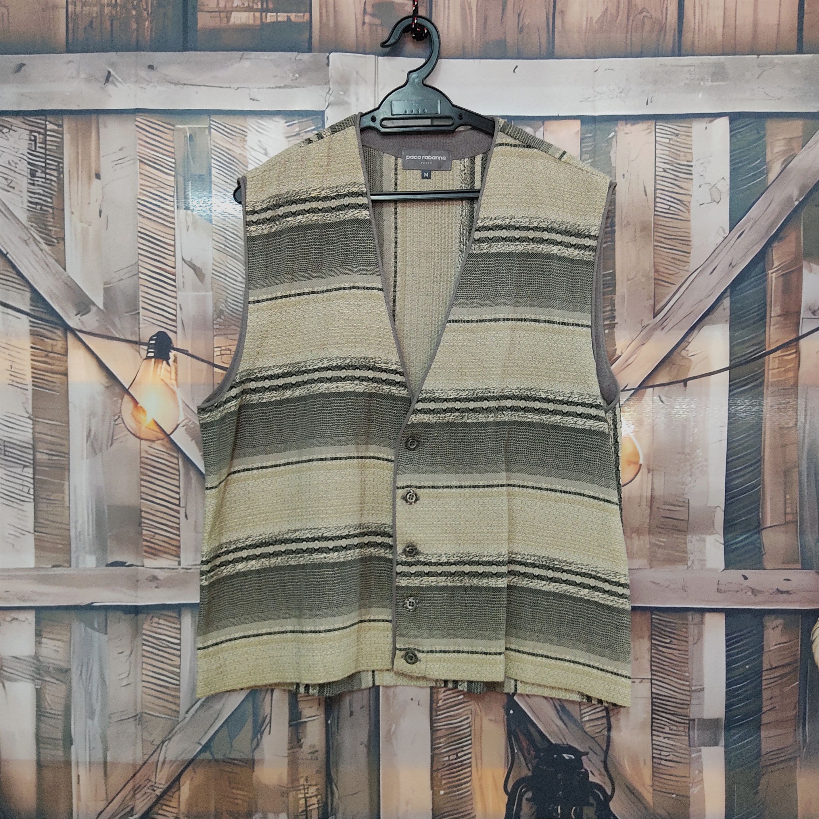 image of Vintage Paco Rabbane Geometric Cotton Wool Vest, Men's (Size Medium)