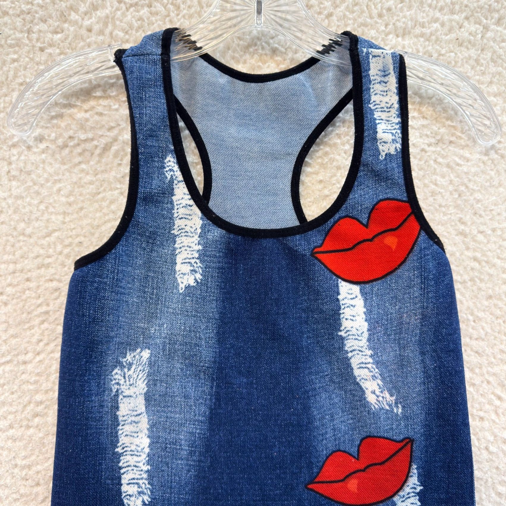 Vintage VINTAGE Y2K Camisole Tank Top Shirt S/M Blue Denim Lips Kisses Cyber Fairy Grunge Womens Size S / US 4 / IT 40 - 3 Thumbnail