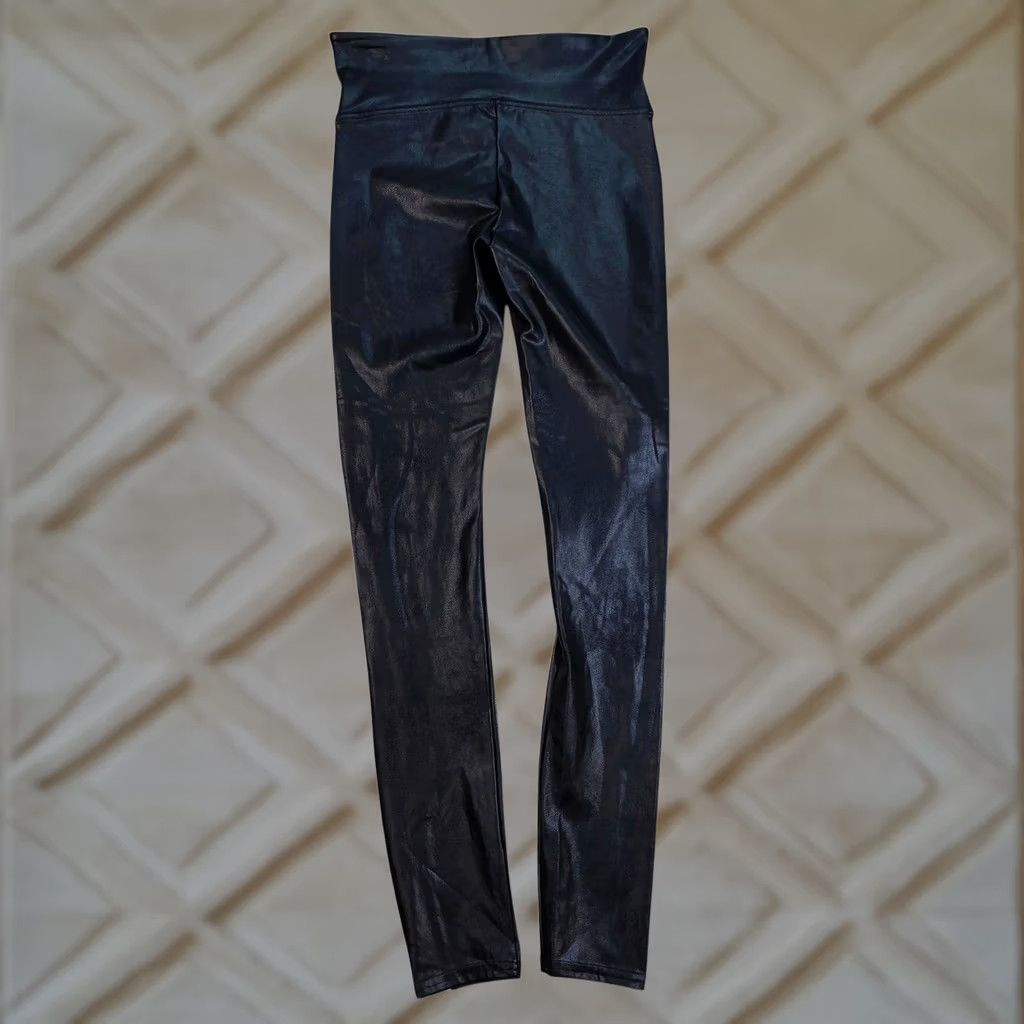 Spanx SPANX Leggings Black Faux Leather Shine White Stripe Side Detail Women Small Leggings Size 28" / US 6 / IT 42 - 1 Thumbnail