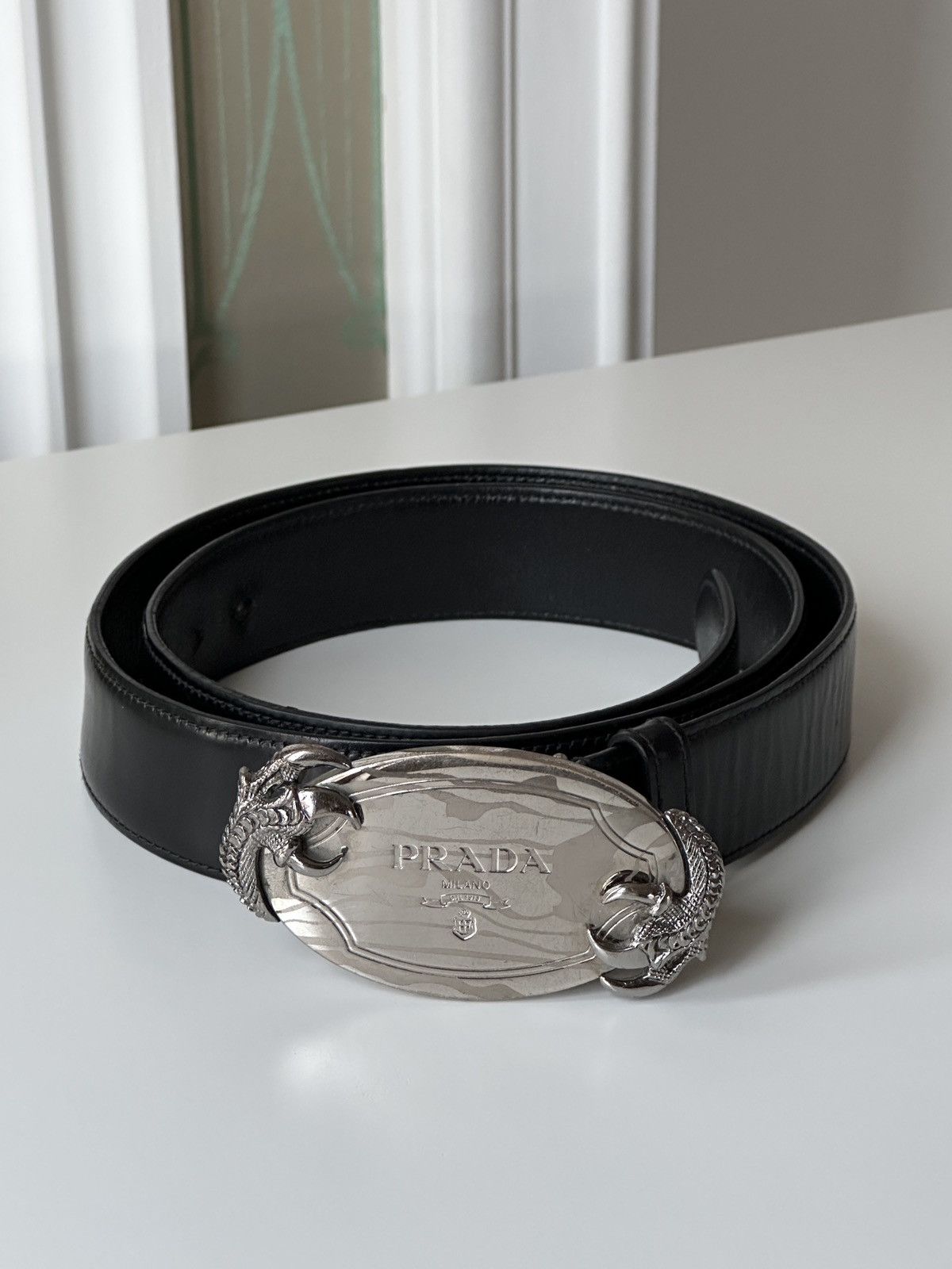 Vintage Prada Leather Belt with Silver buckle Prada × Streetwear × Vintage Prada Logo Metal Silver Buckle  main image 3