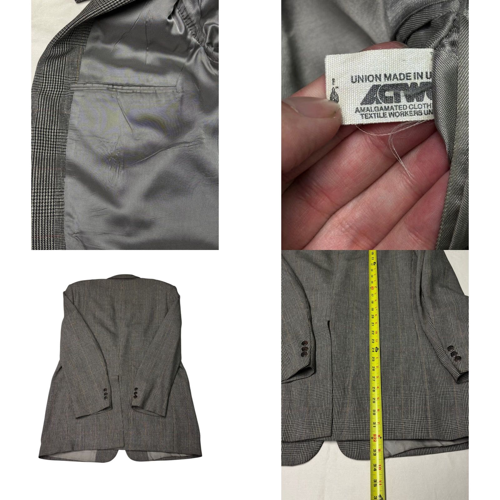 Brooks Brothers VINTAGE Brooks Brothers Men's Glen Plaid Wool Blend Blazer 44LG Union Made USA Sport Coat Regular Gray Plaid 90s Mens Size 44R - 8 Thumbnail