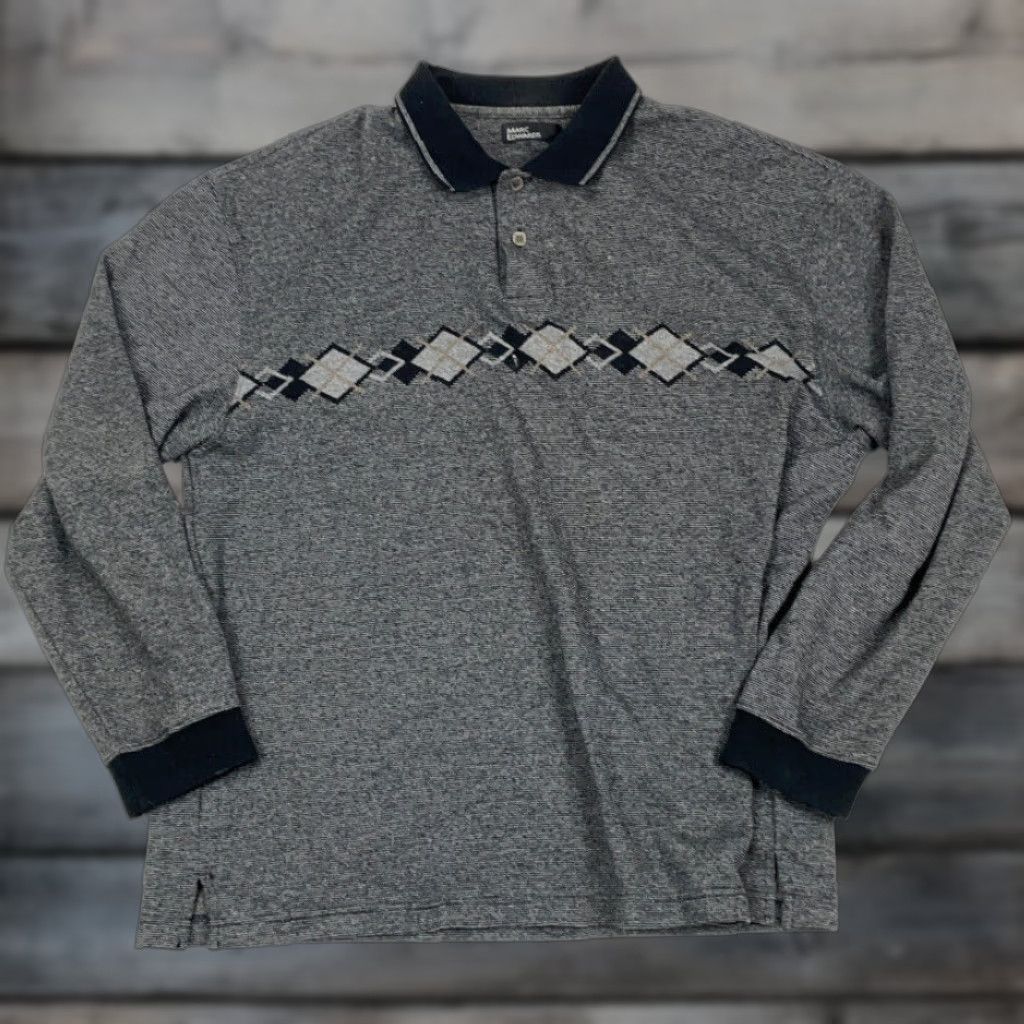 Vintage VTG 90s Gray Striped Argyle Long Sleeve Polo Shirt Adult XL Dad Style Collared Size US XL / EU 56 / 4 - 1 Thumbnail