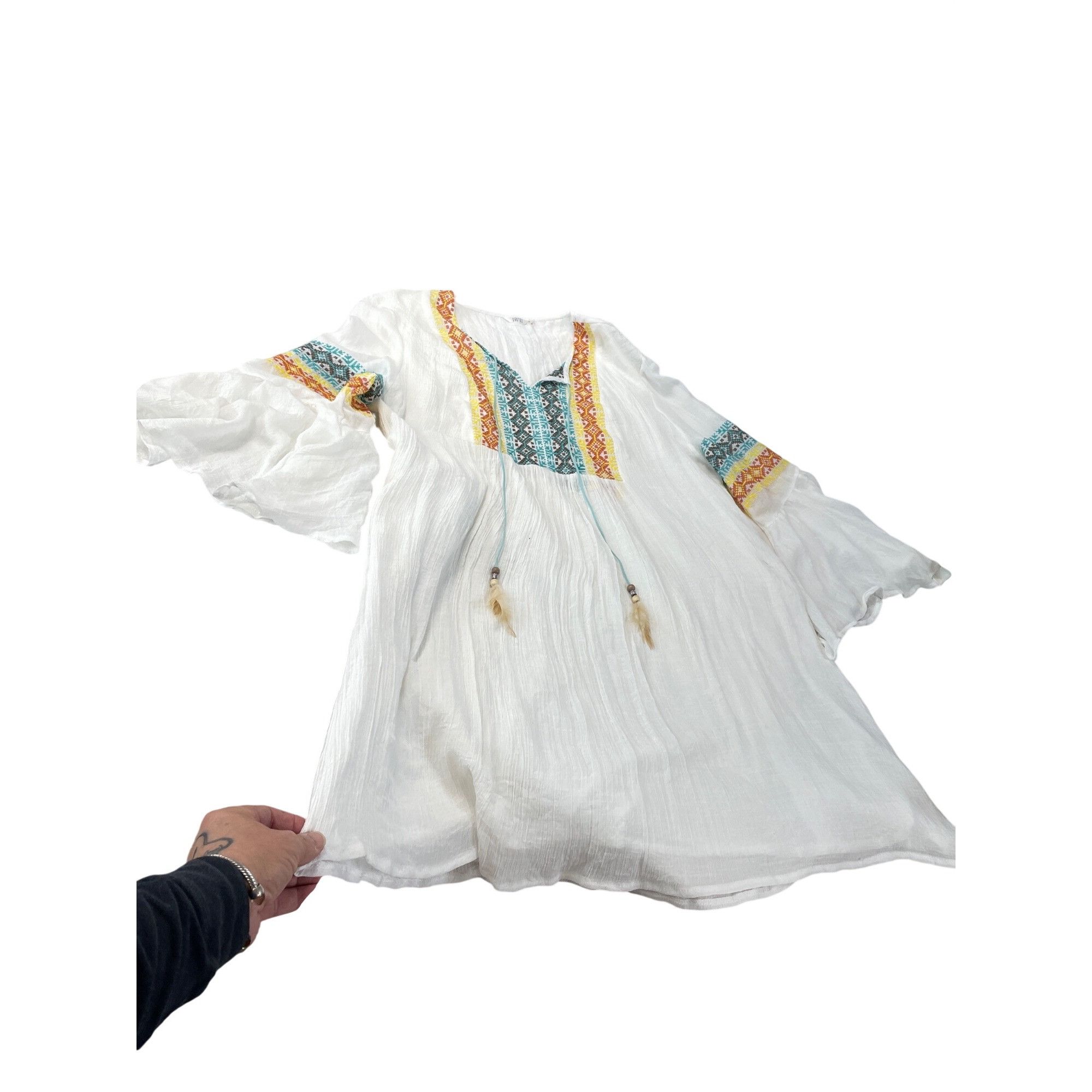 Other Kaktus womans embroided white blue boho tunic fairy bell sle Size M / US 6-8 / IT 42-44 - 2 Thumbnail
