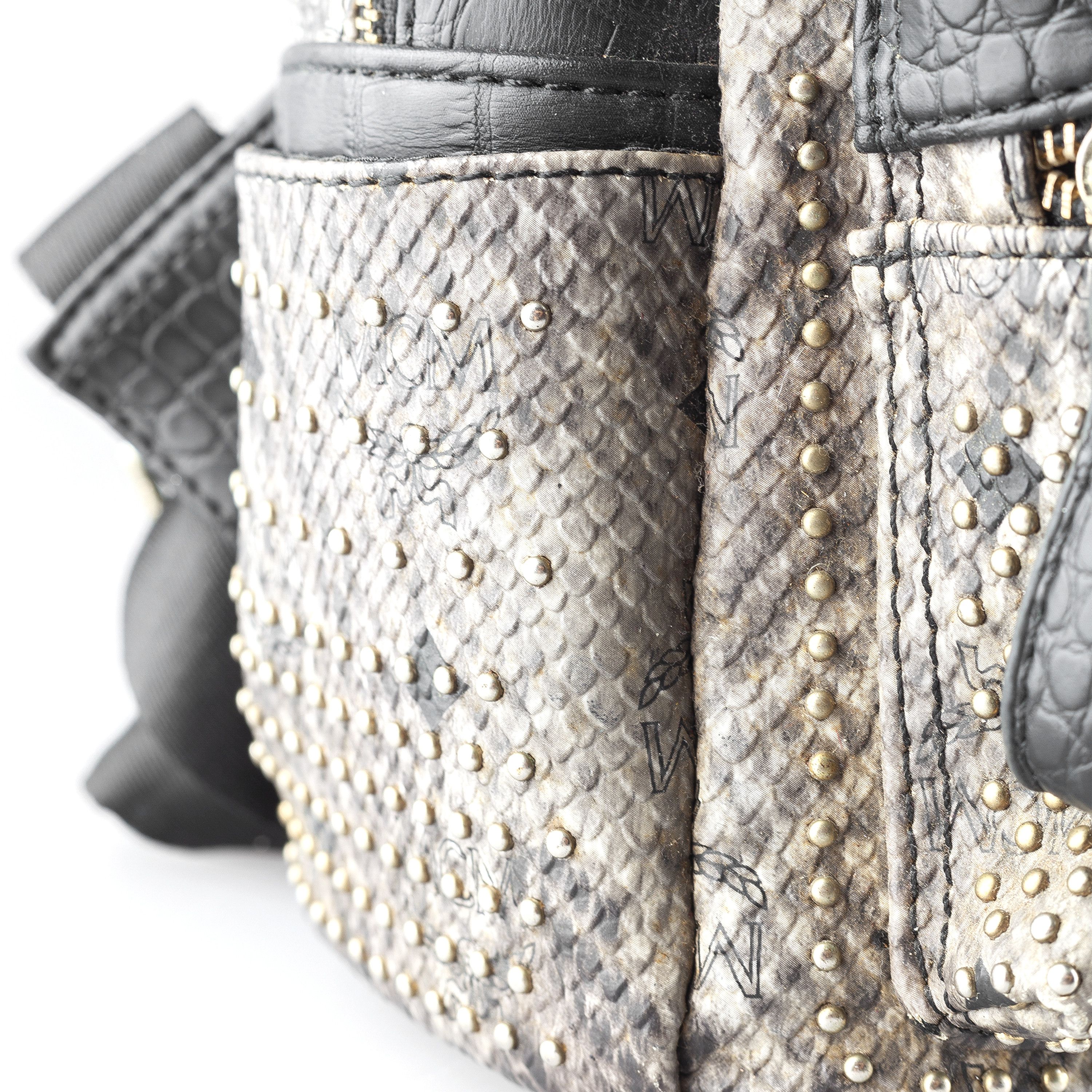 MCM MCM Gray Snakeskin Studded Backpack Size ONE SIZE - 11 Thumbnail