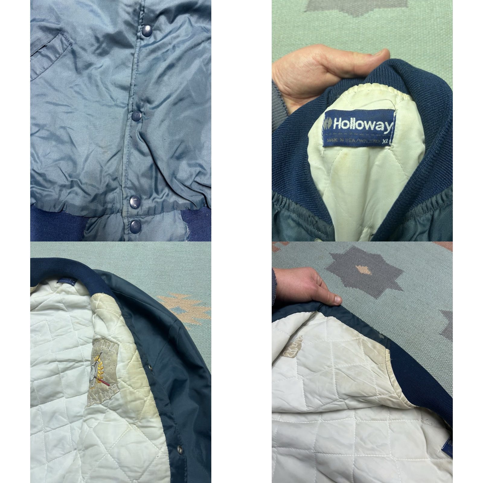Holloway VINTAGE Holloway Bomber Jacket 80s Nylon Blue Quilted XL Mens Jacket Size US XL / EU 56 / 4 - 8 Thumbnail