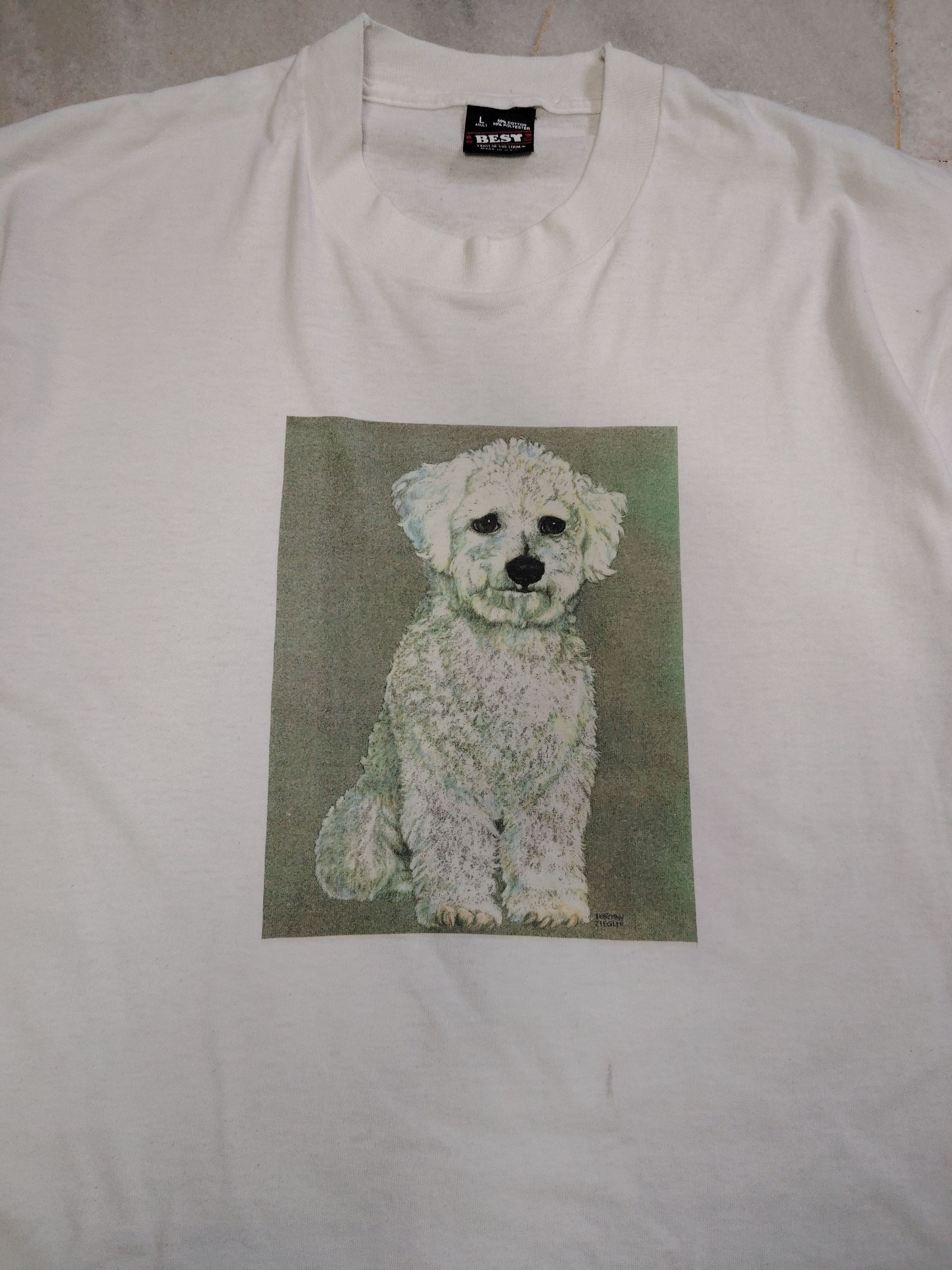 Vintage Vintage DOROTHY ZIEGLER ART BICHON FRISE T-SHIRT Size US L / EU 52-54 / 3 - 3 Thumbnail
