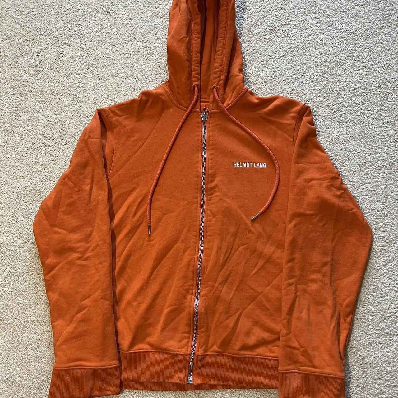 image of M Helmut Lang Logo Zip Up Hoodie in Orange, Men's (Size Medium)