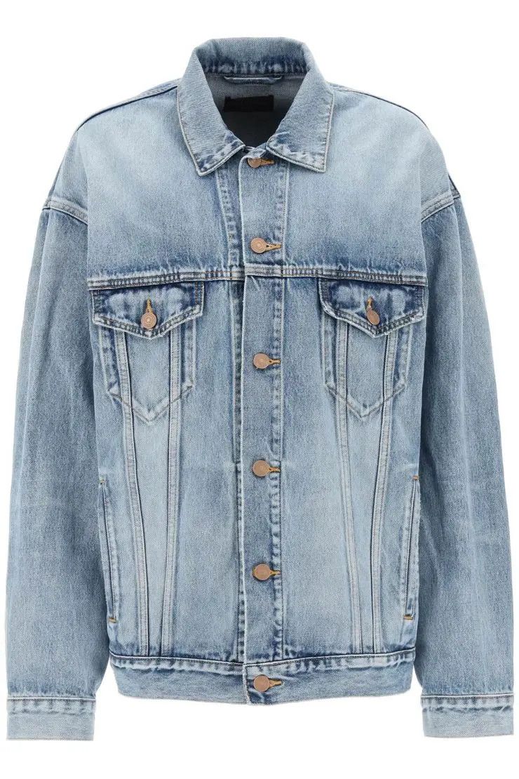 image of Balenciaga O1S22I1N0424 Spray Paint Denim Jacket In Blue, Women's (Size XS)