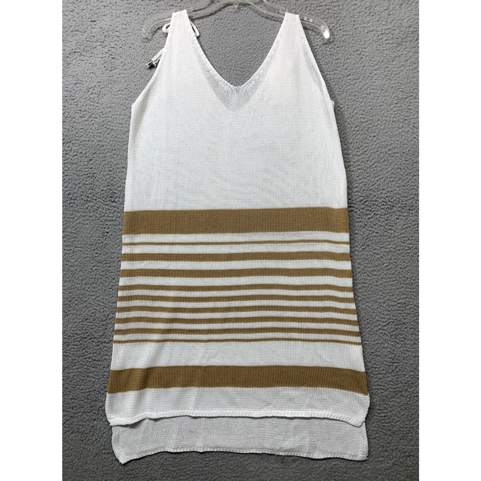 Vintage Kiana Tank Top Knitted Dress XL Khaki White Stripe Tie-Waist Blouson Dress Size XL / US 12-14 / IT 48-50 - 5 Thumbnail