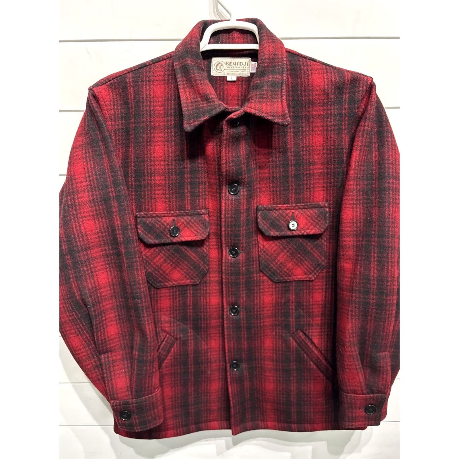 Vintage VINTAGE Bemidji Woolen Mills USA Plaid 100% Wool Shacket Coat Jacket Mens Large Red Size US L / EU 52-54 / 3 - 2 Thumbnail