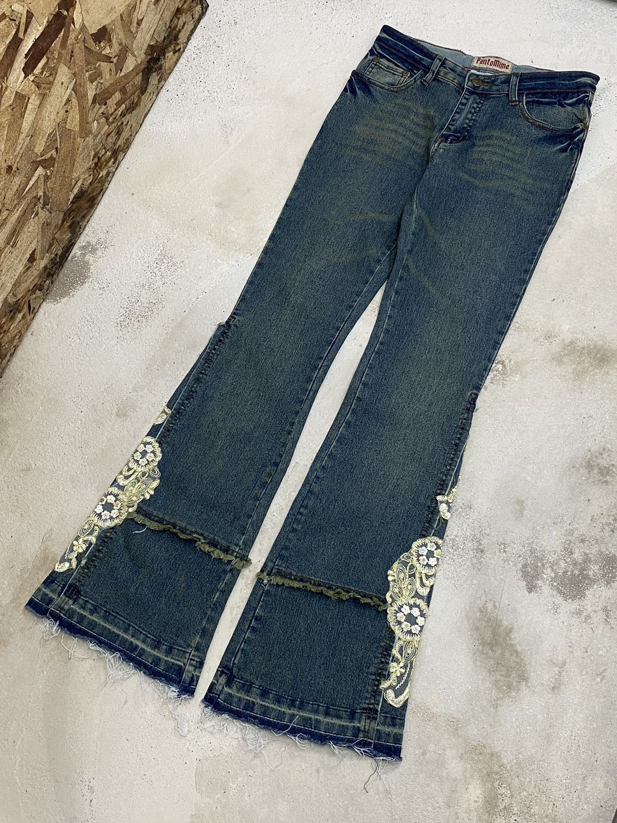 If Six Was Nine × Japanese Brand × Le Grande Bleu (L.G.B.) Flare Unisex PantoMime Mud Washed Embroid Flower Patchwork Size US 27 - 4 Thumbnail
