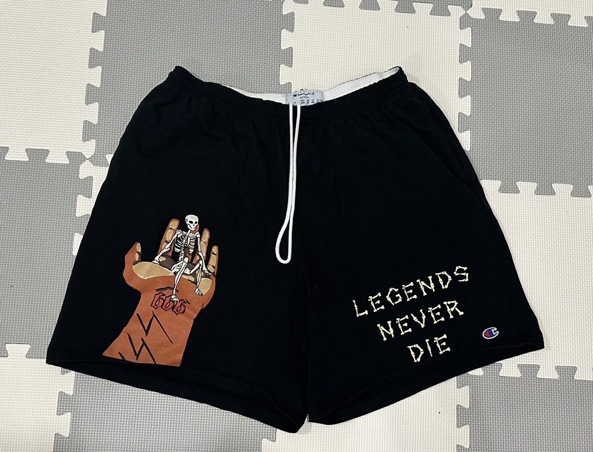 image of 999 Club x Champion Juice Wrld Legends Never Die 999 - Champion Shorts in Black, Men's (Size 38)