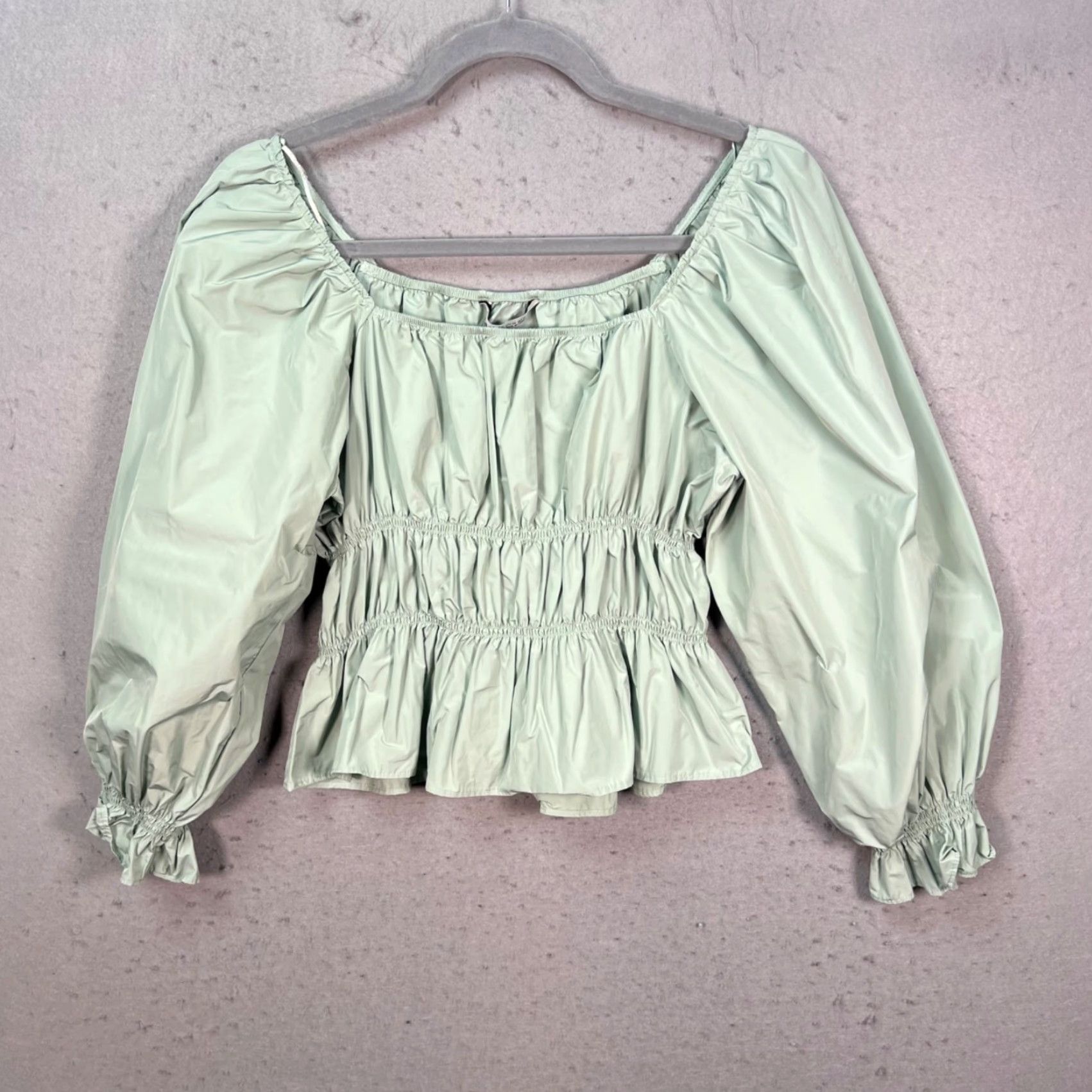 Zara Zara Blouse Shirt Womens XS Mint Green Long Sleeve Smocked Waist Peplum Puff Sleeve Solid Casual Size XS / US 0-2 / IT 36-38 - 2 Thumbnail